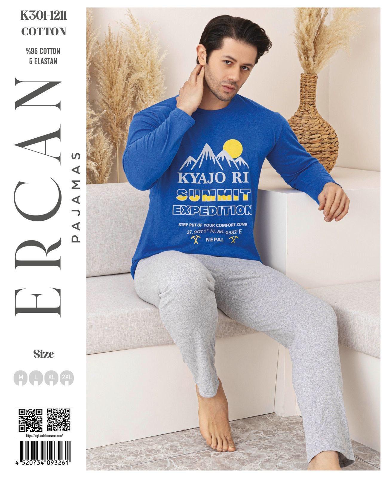 Ercan Erkek Pijama Takım-301-1211 mavi