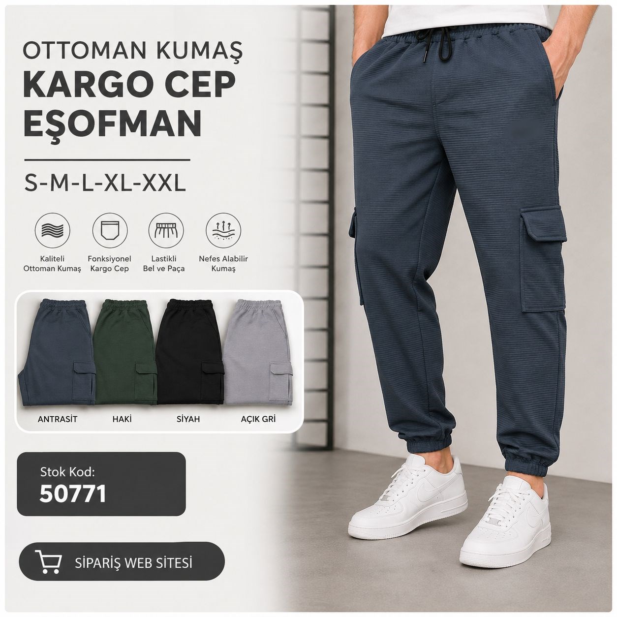 Erk-Byn Ottoman Paça Lastik Kargo Cep Eşofman