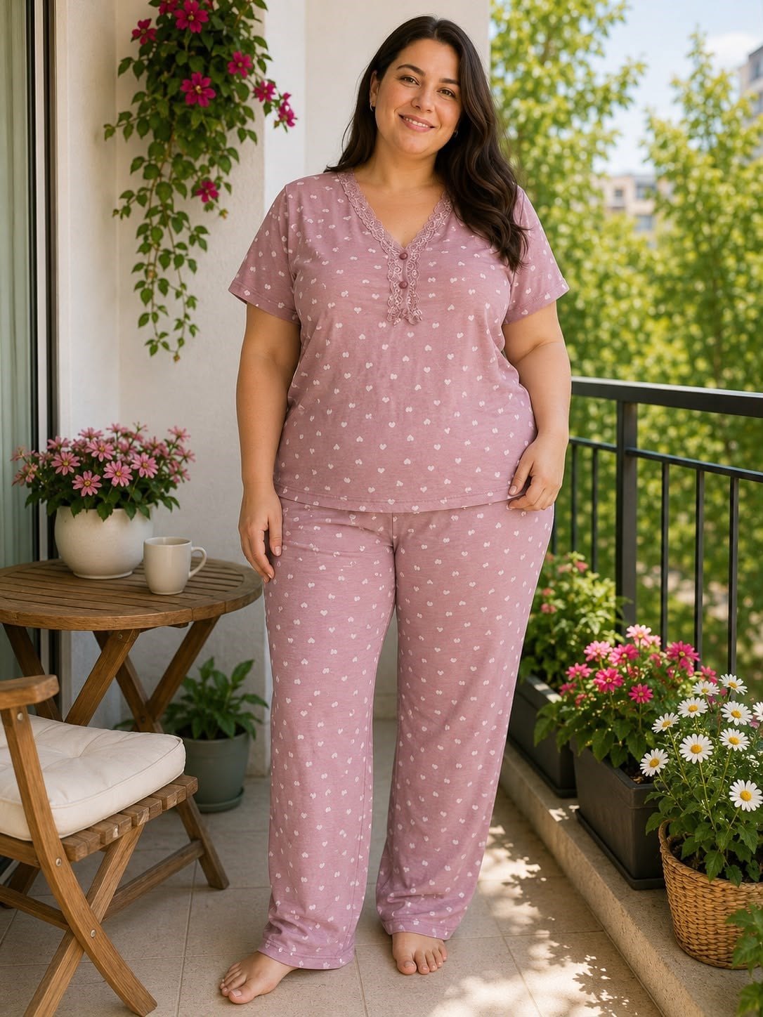 GoodNight Bayan Pijama Takım-gülkurusu kalp