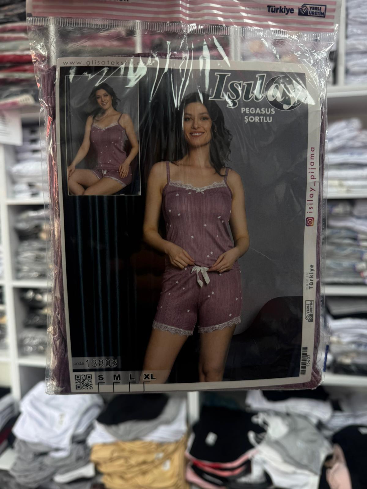 Işılay İp Askılı Şortlu Pegasus Takım-lila yıldız 13803