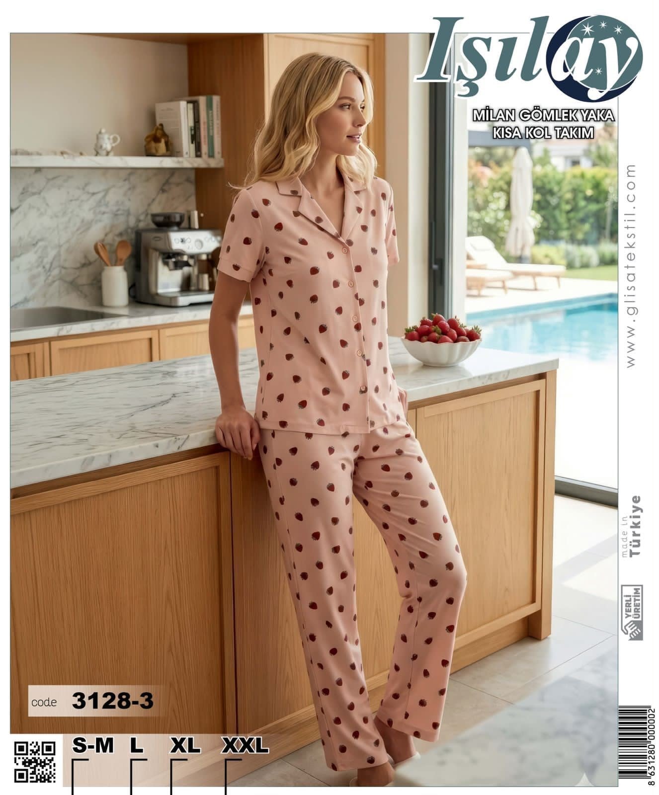 Işılay Milan Kısa Kol Pijama Takım-3128-3 çilek