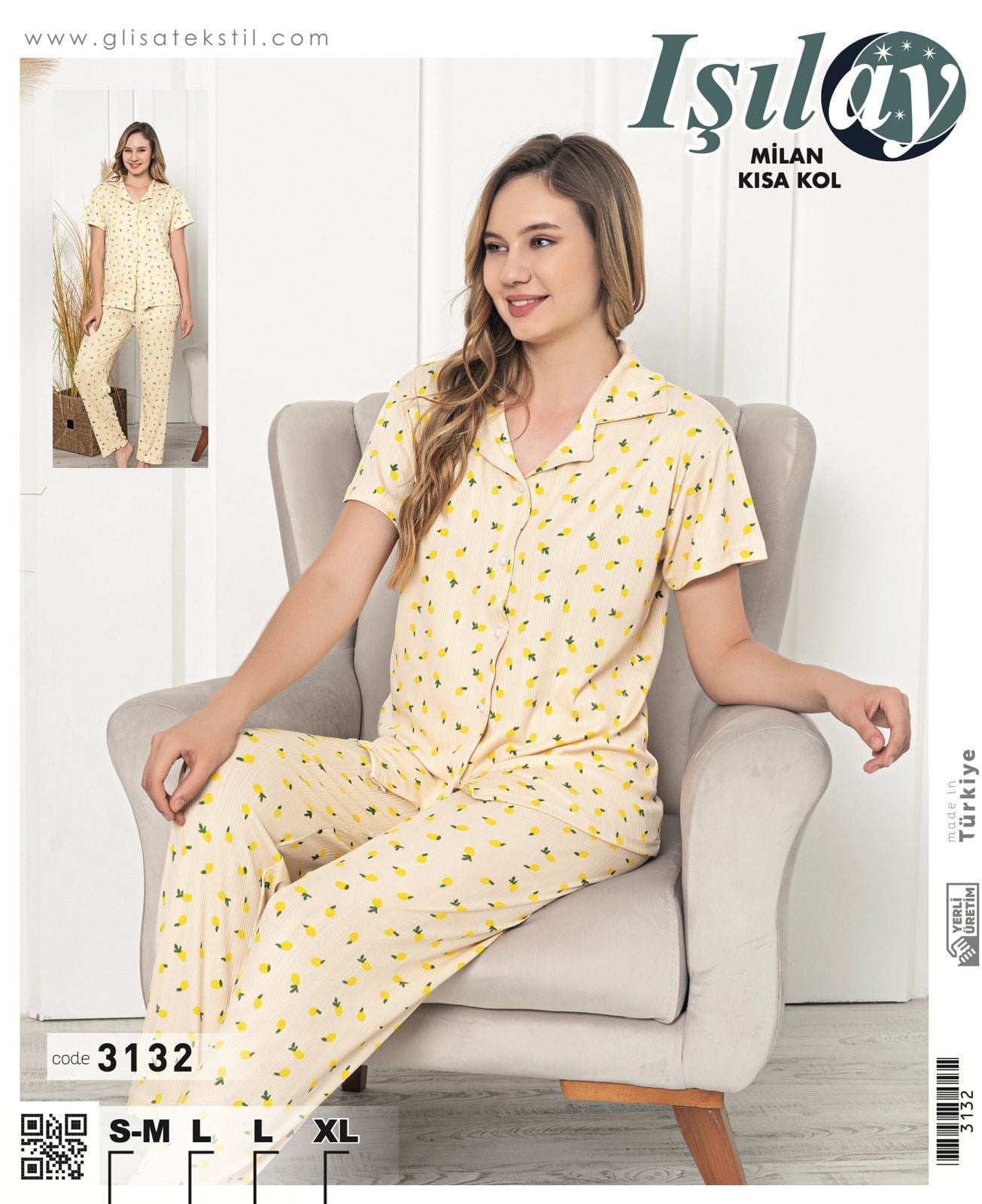 Işılay Milan Kısa Kol Pijama Takım-3132 sarı limon