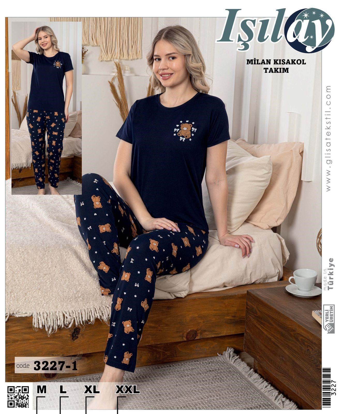 Işılay Milan Kısa Kol Pijama Takım-3227-1 laci