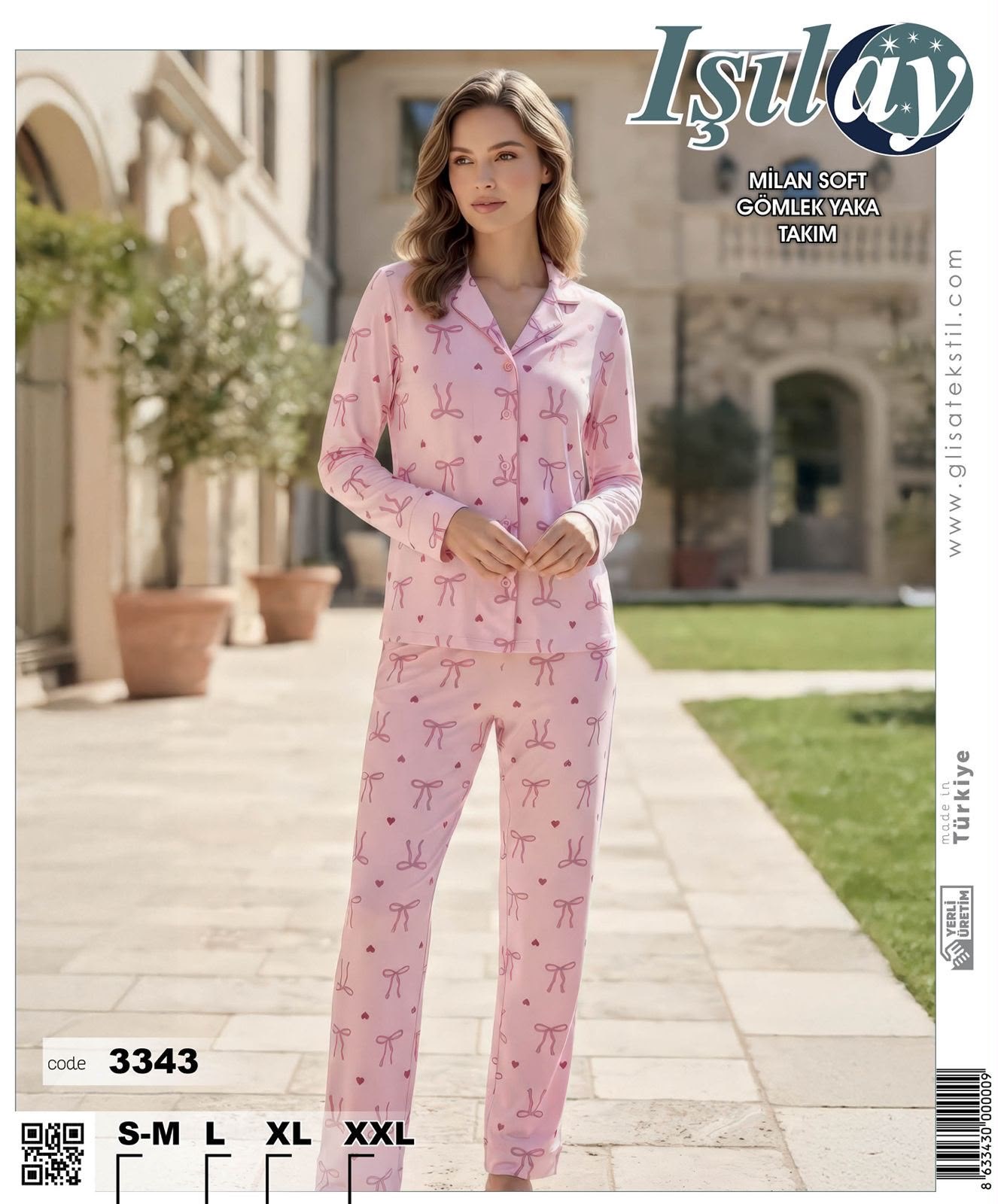 Işılay Milan Uzun Kol Pijama Takım-3343 kurdale pudra