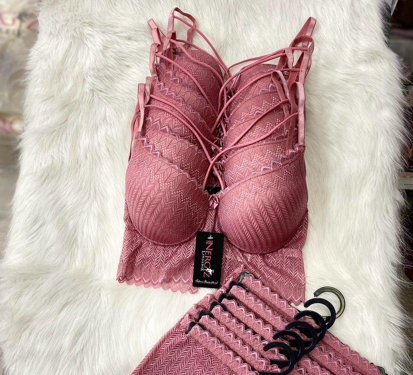 MıssNergız Bralet Dantelli Sütyen Takım Bikinili- GÜLKURUSU