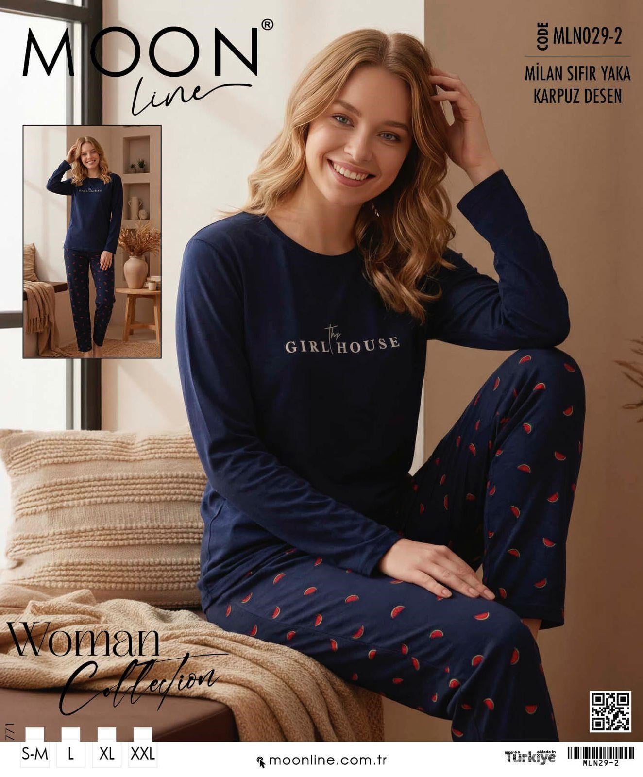 Moonlıne Milan Byn Pijama Takım-Sıfır yaka laci karpuz 029-2