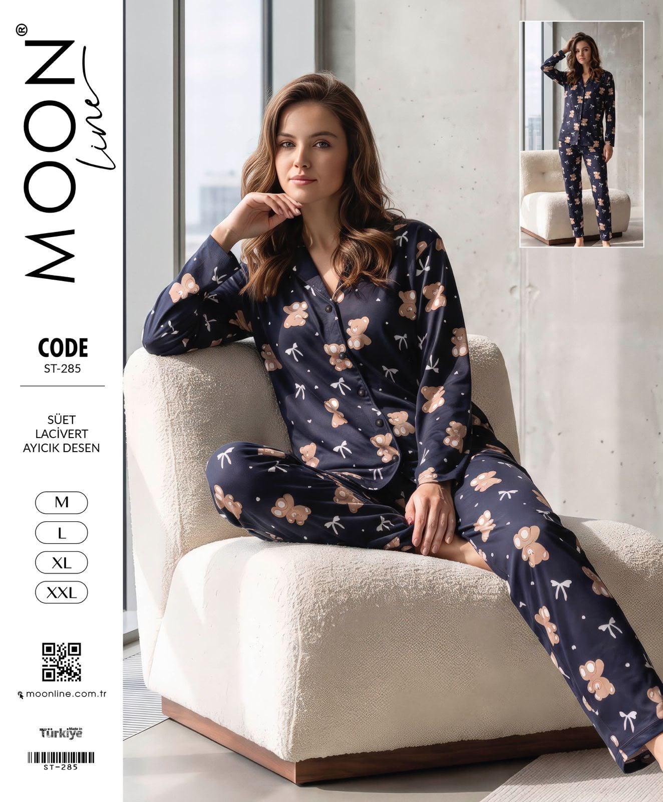 Moonlıne Süet Byn Pijama Takım-Laci Ayıcık