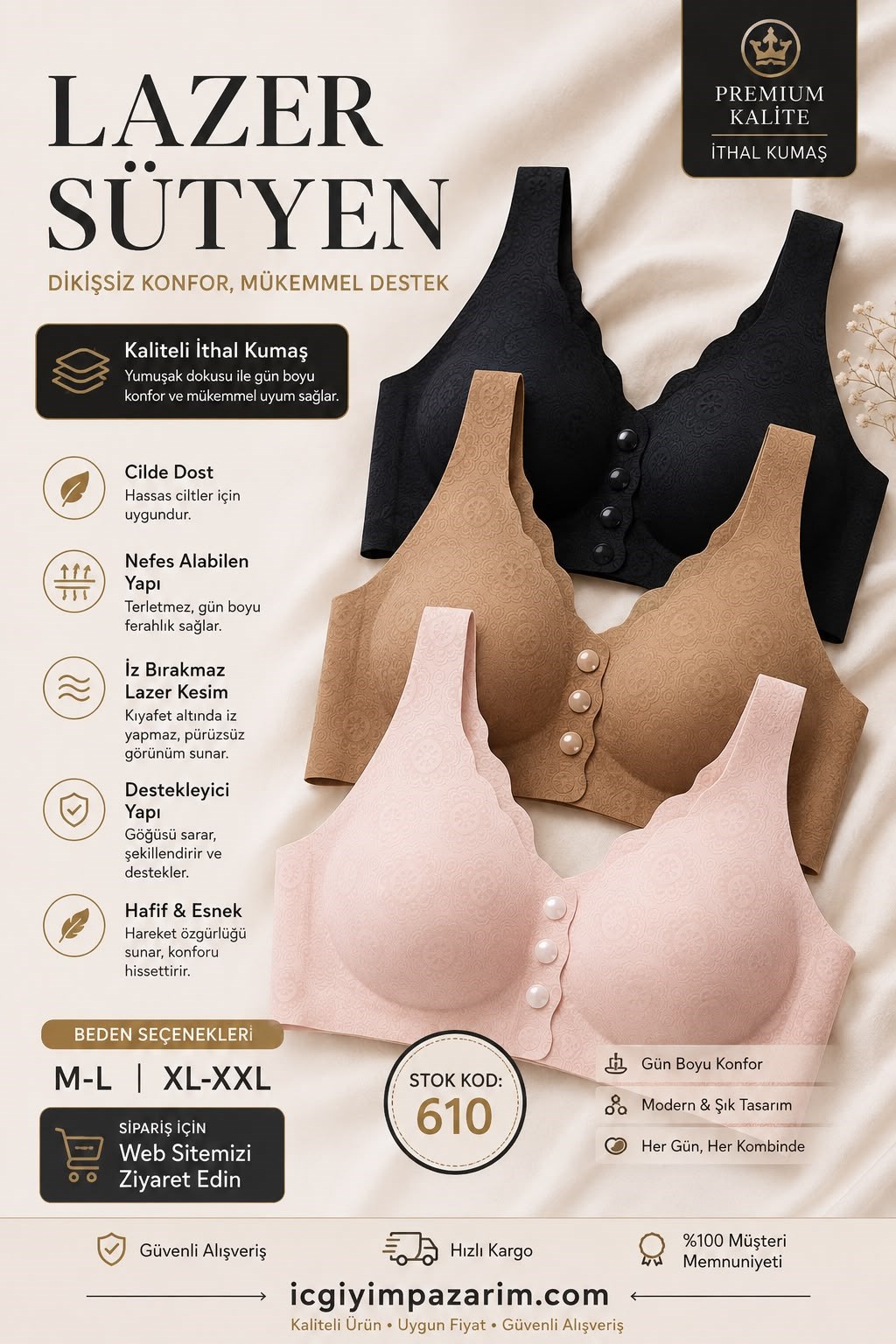 Ö.M.F Lazer Önü Düğmeli Sütyen-610