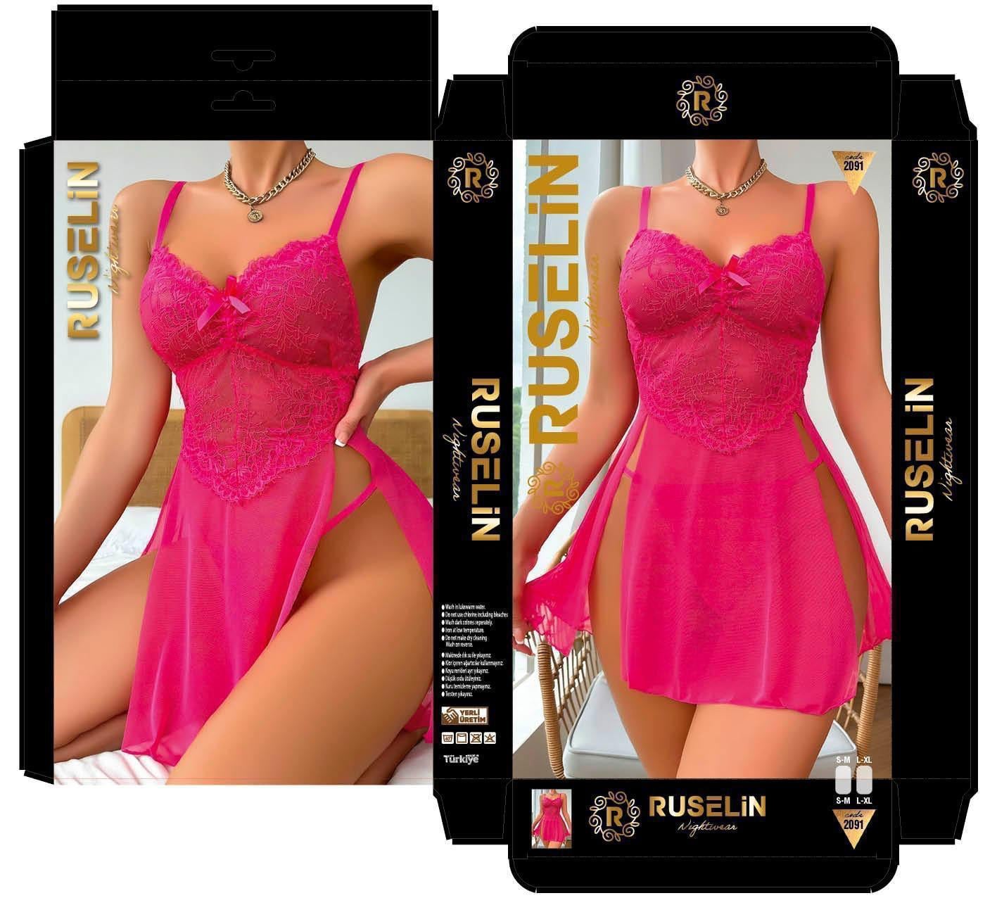 Ruselin Fantezi Gecelik-2091 pembe