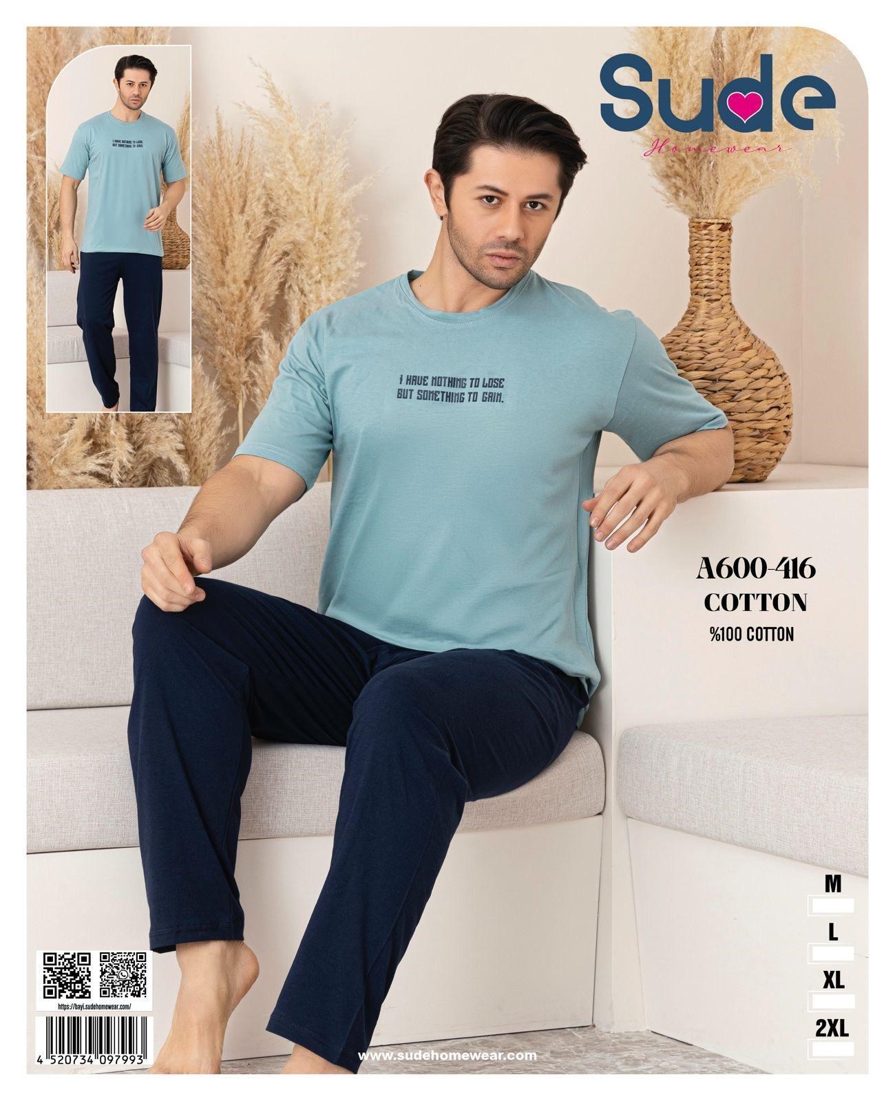Sude Erkek Kısa Kol Pijama Takım-Mavi-600-416