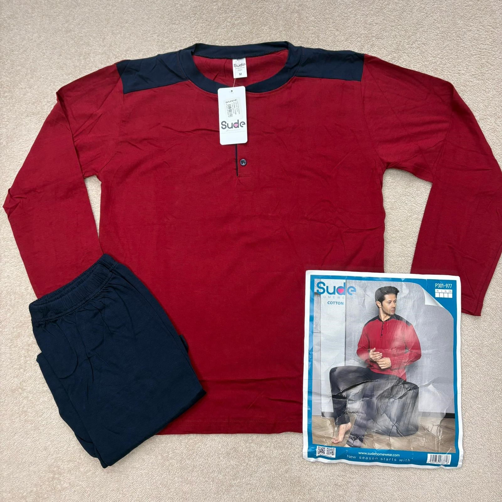Sude Erkek Uzun Kol Pijama Takım-301-977 bordo