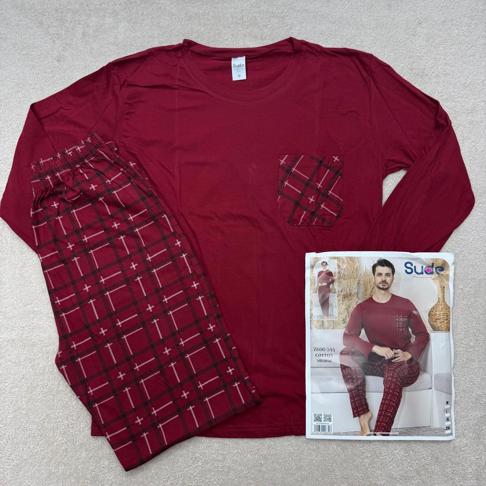 Sude Erkek Uzun Kol Pijama Takım-Bordo-600-544