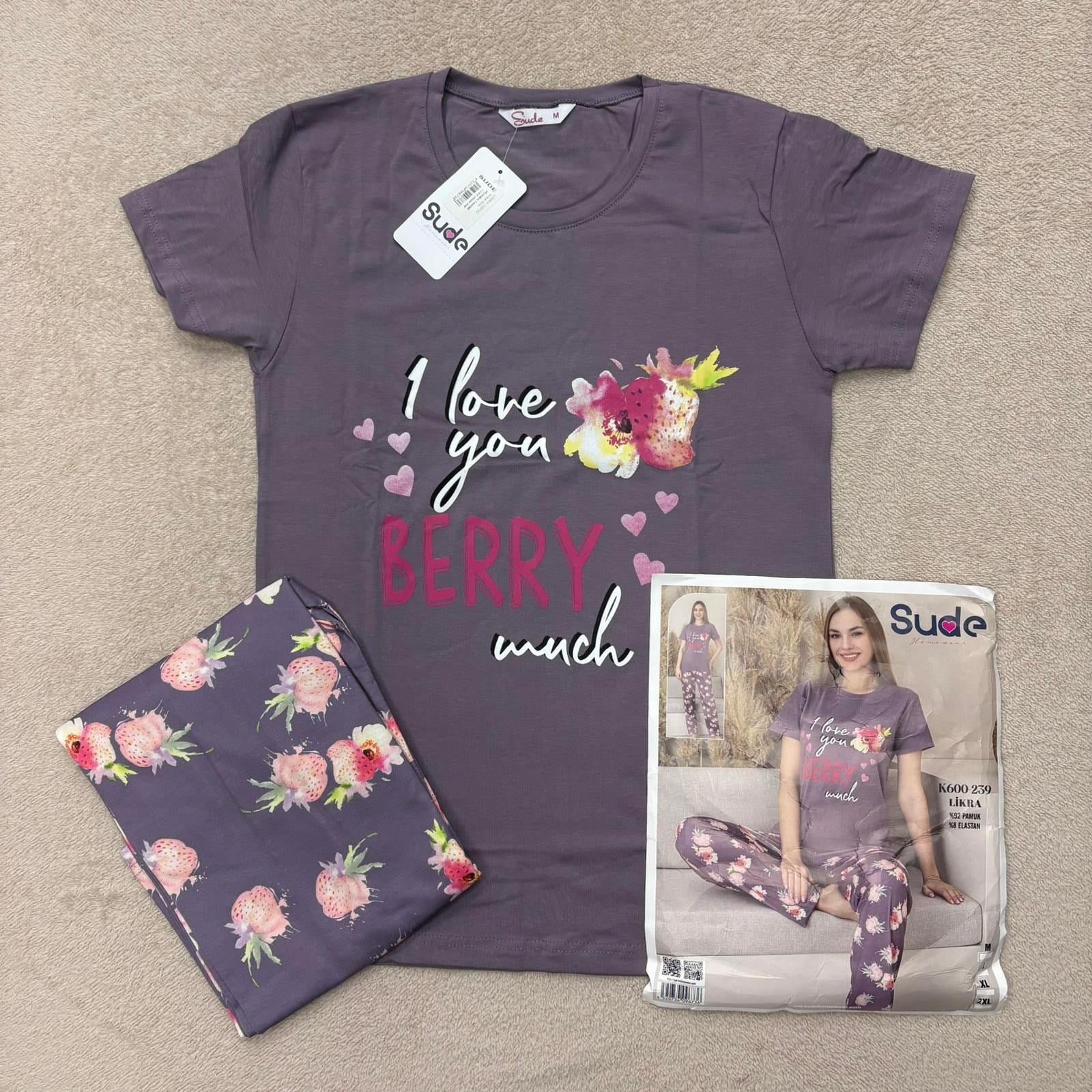 Sude Lycra Bayan Kısa Kol Pijama Takım-600-239