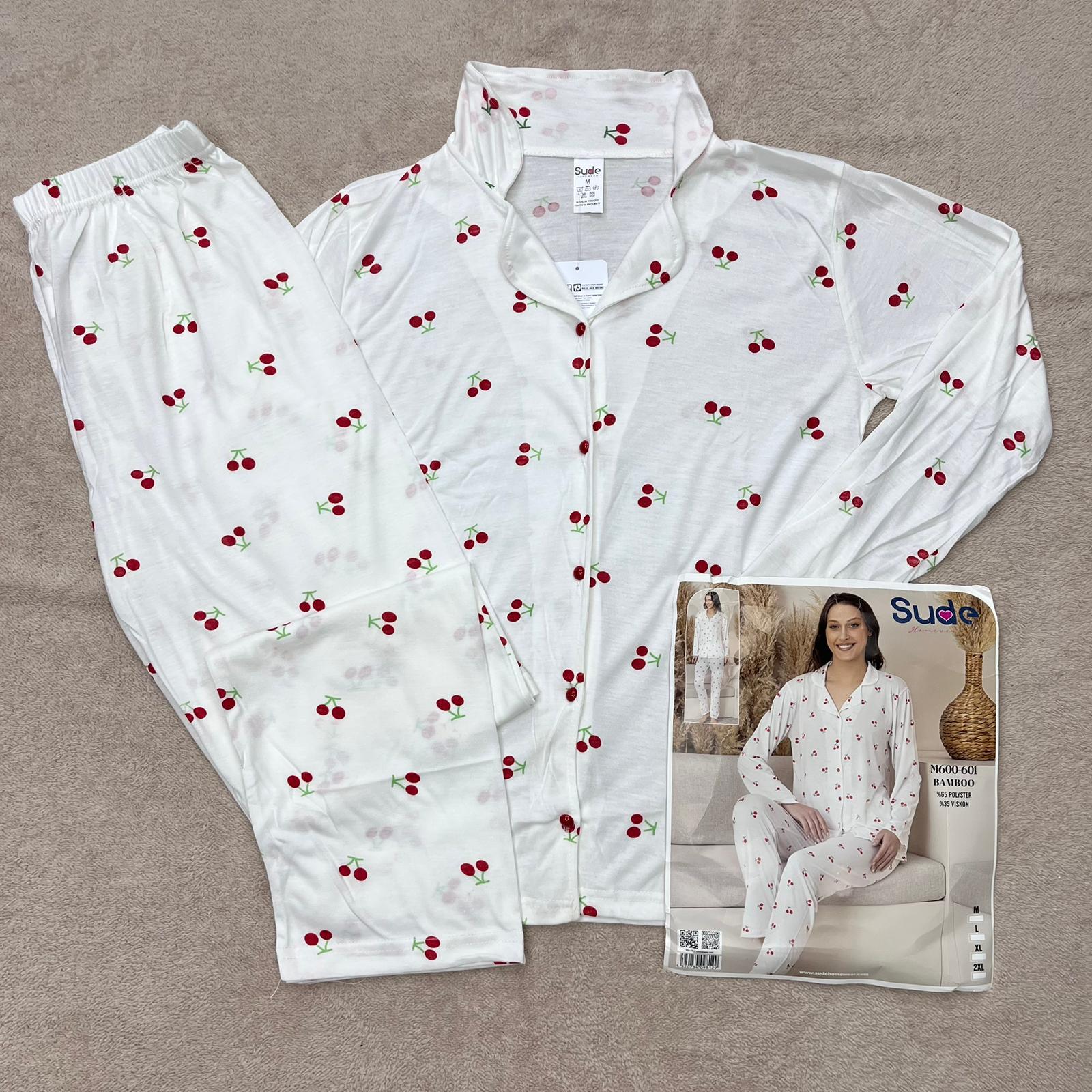 Sude Uzun Kol Bayan Pijama Takım-Beyazkiraz