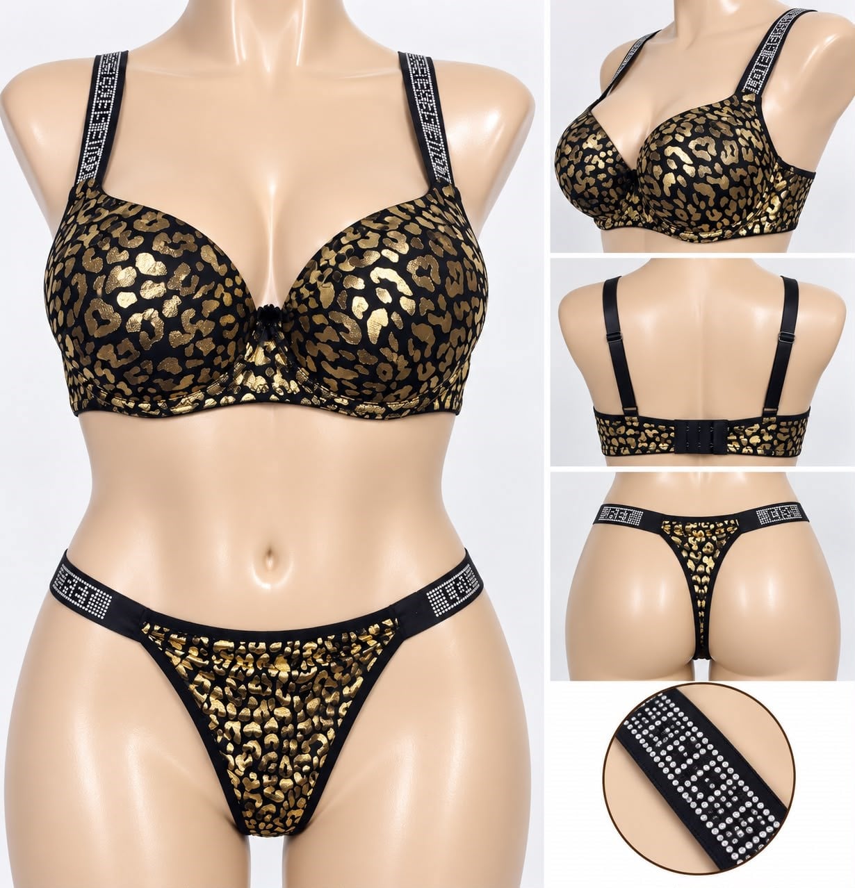 Vıctor Dolgulu Sütyen Takım-gold leopar