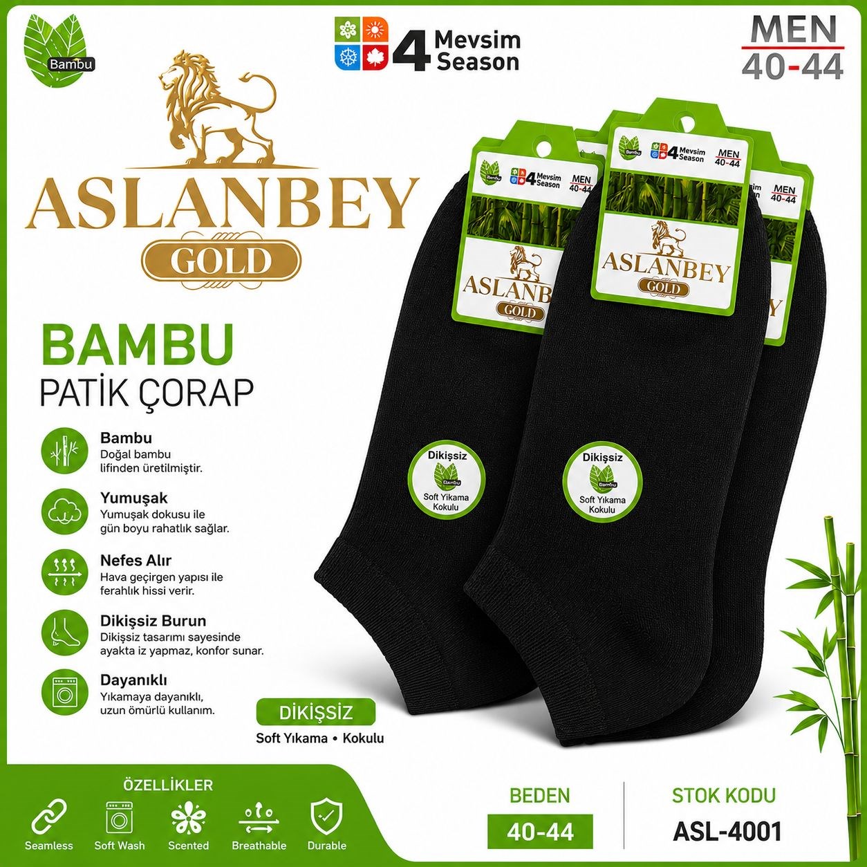 12 li Bambu Erkek Patik Çorap