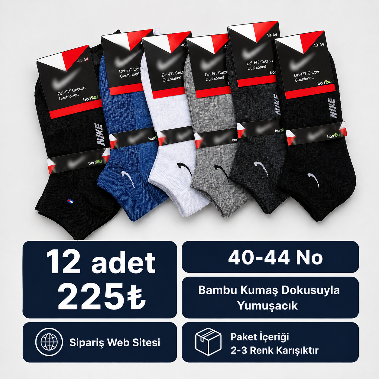 12 Li İhracat Erkek Patik Çorap-Karışık Renk
