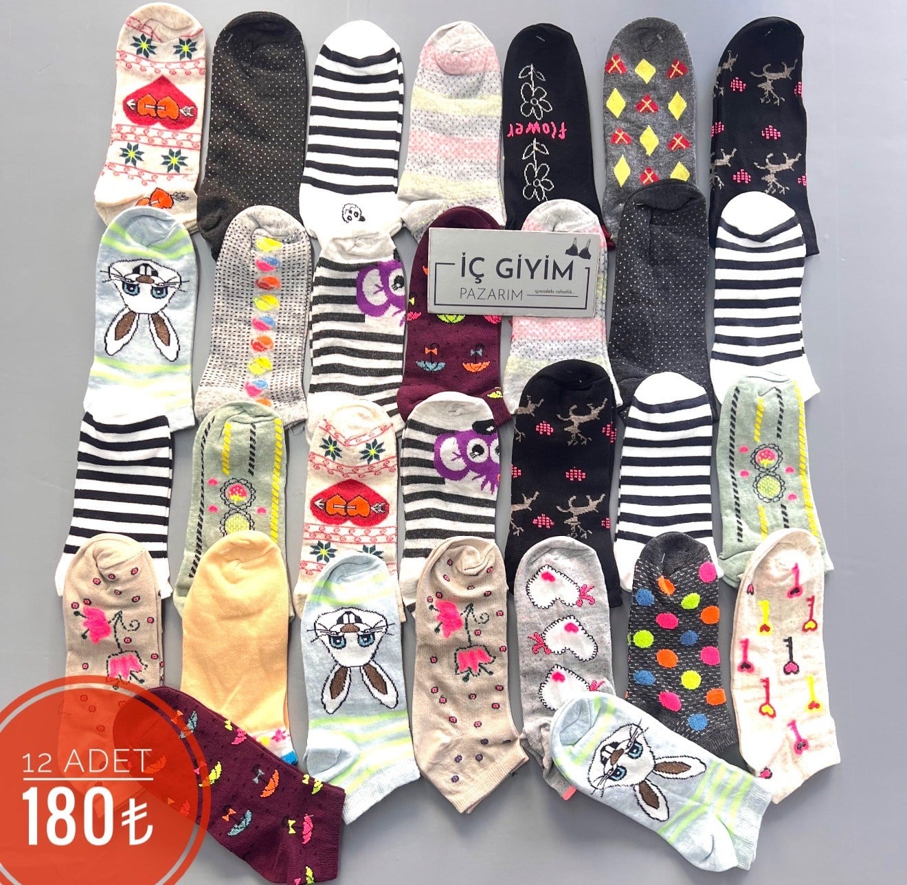 12 li Kılçık Bayan Patik Çorap-Karışıkrenk