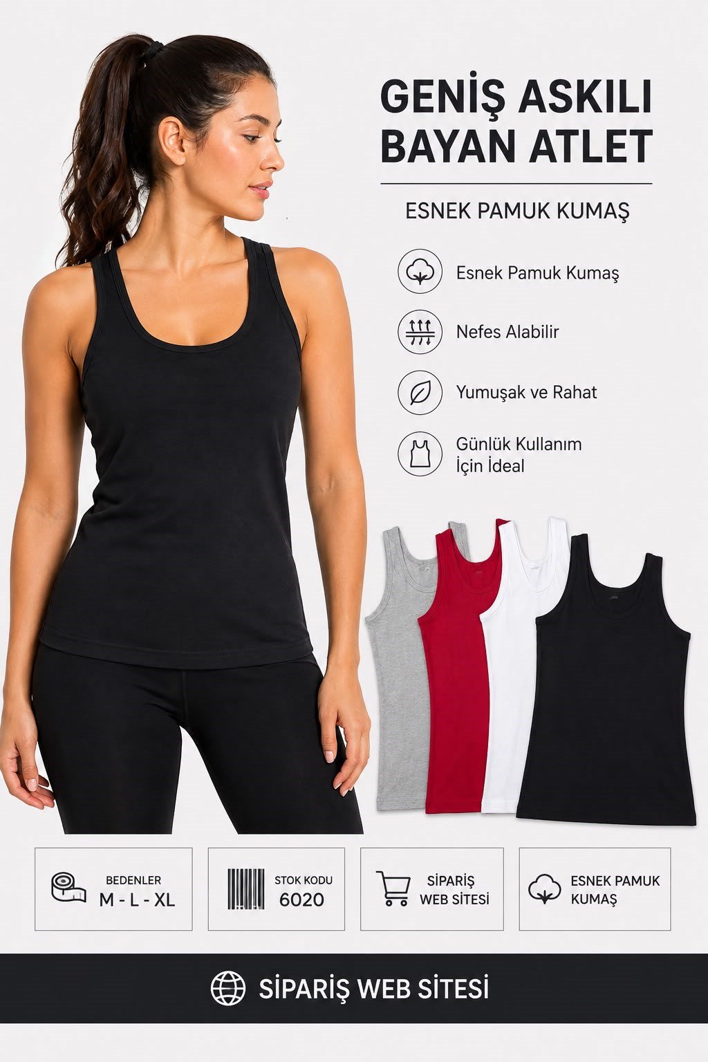 2 li Kota Geniş Askılı Bady Bayan Atlet