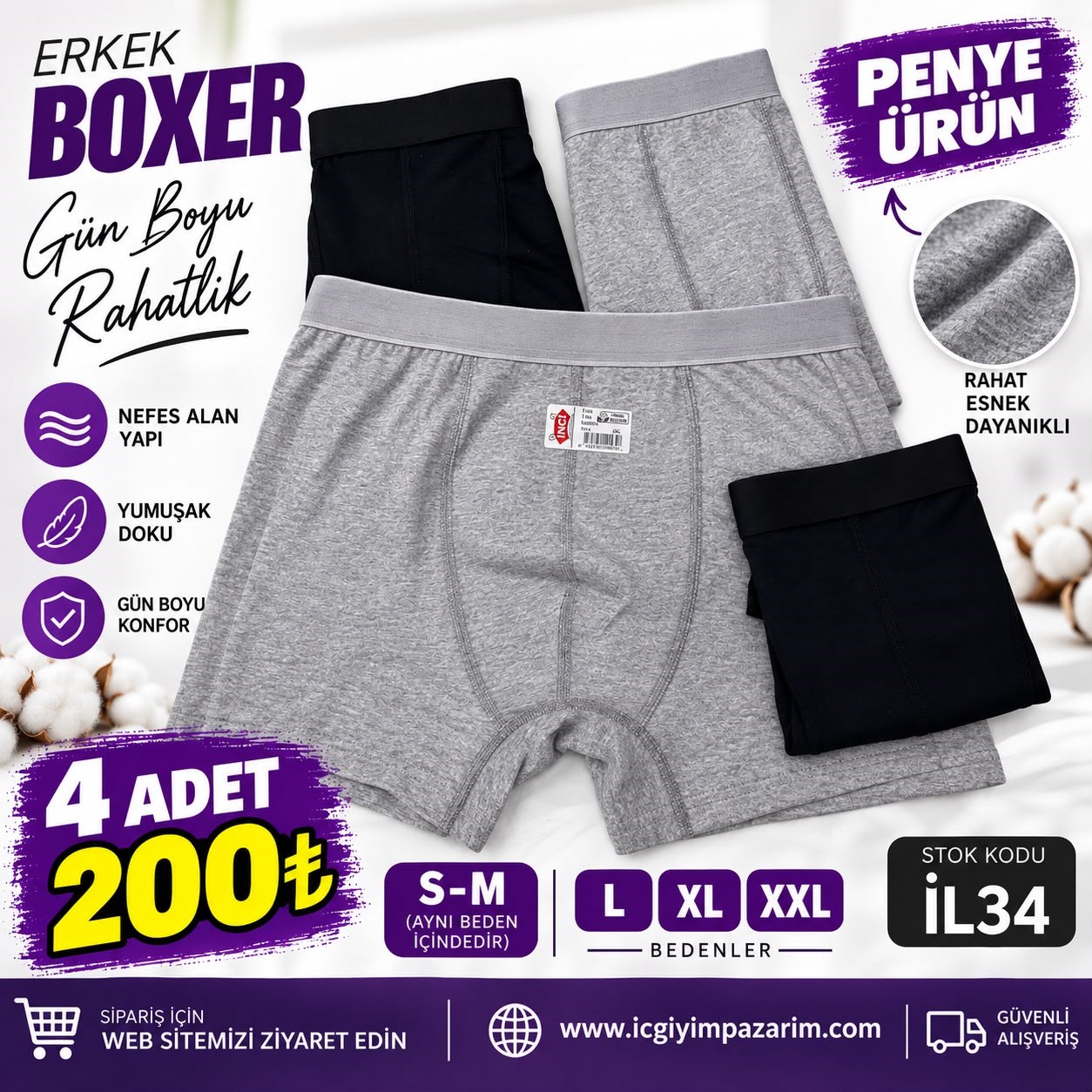 4 LÜ Erkek İlbaş Elastan Boxer-Karışık Renk