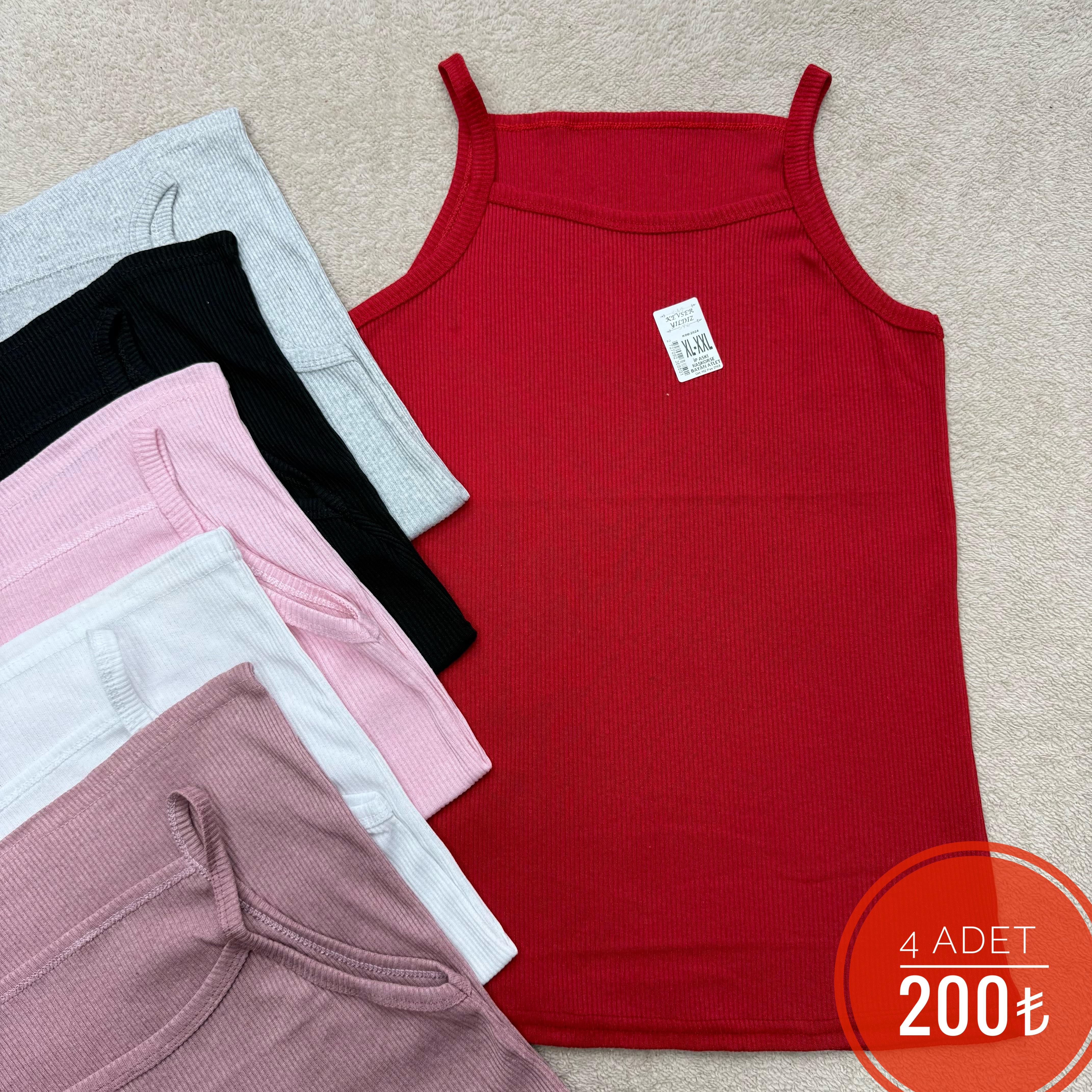 4 Lü Kevser Yıldız Fitilli Bayan Atlet-Karışık renk