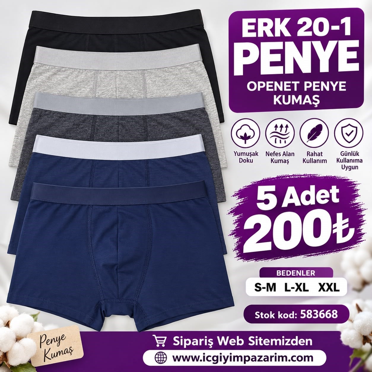 6 Lı Erkek İhracat Elastan Boxer-Karışık RENK