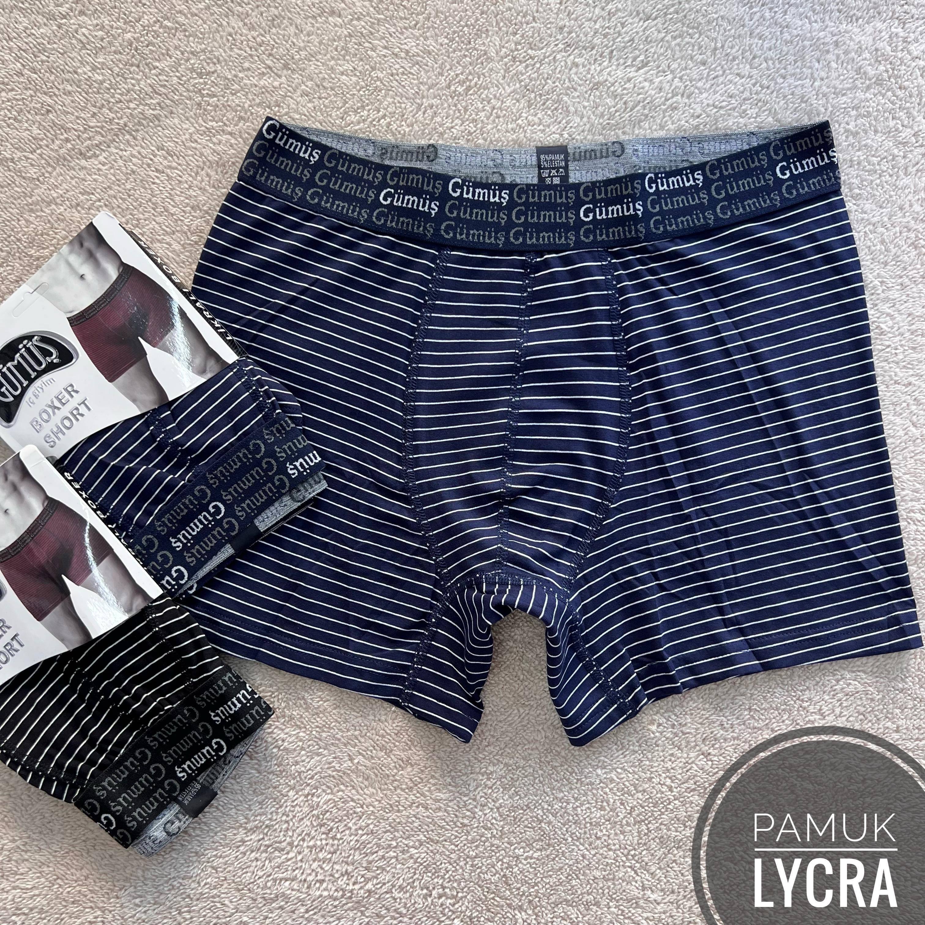 6 Lı Gümüş Elastan Boxer-ÇizgiDesen