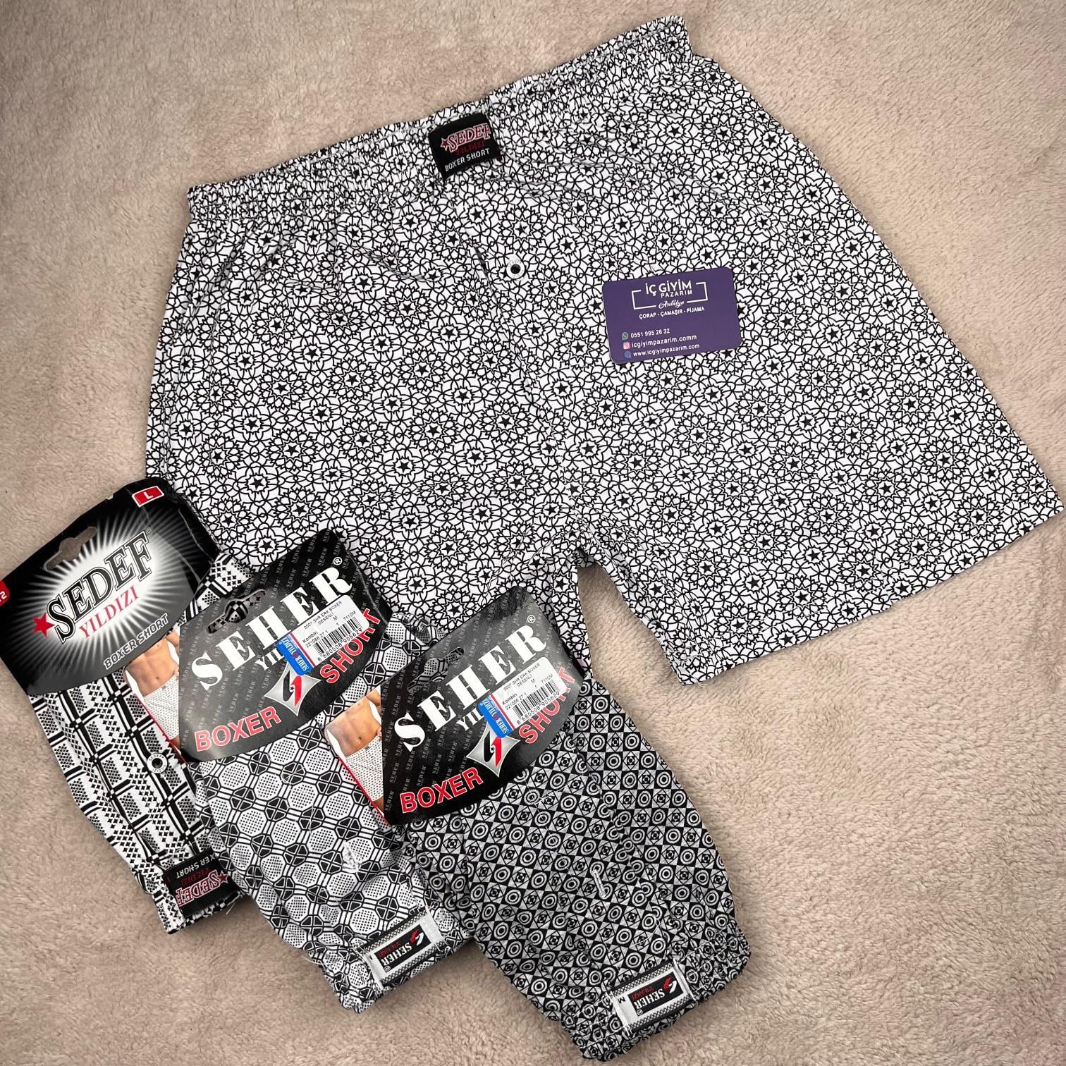 6 lı Seher-Sedef Yıldız Desenli Erkek Boxer