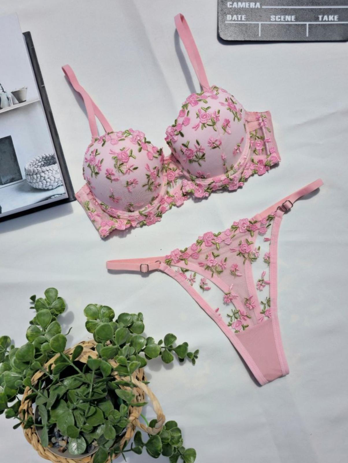 Arona Dolgulu Brode Sütyen Takım-Çıtır Pembe