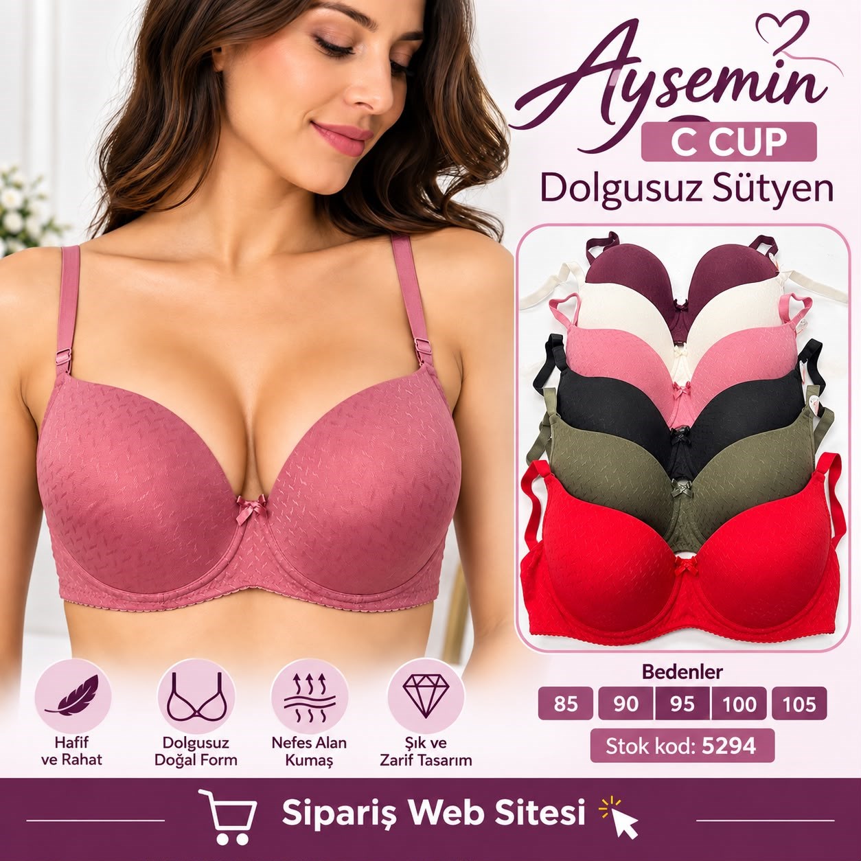 Aysemin C Cup Dolgusuz Dantel Detaylı Sütyen-5294