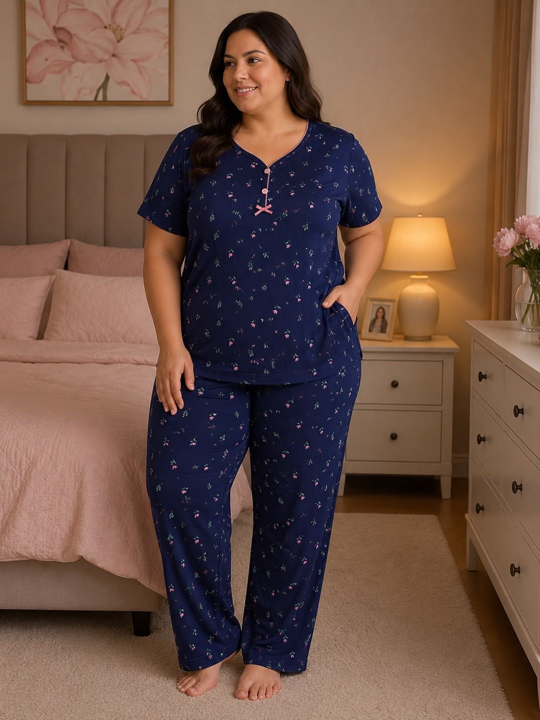 Battal Elite Kısa Kol Sleepy Yaka Kaşkorse Pijama Takım-lacivert