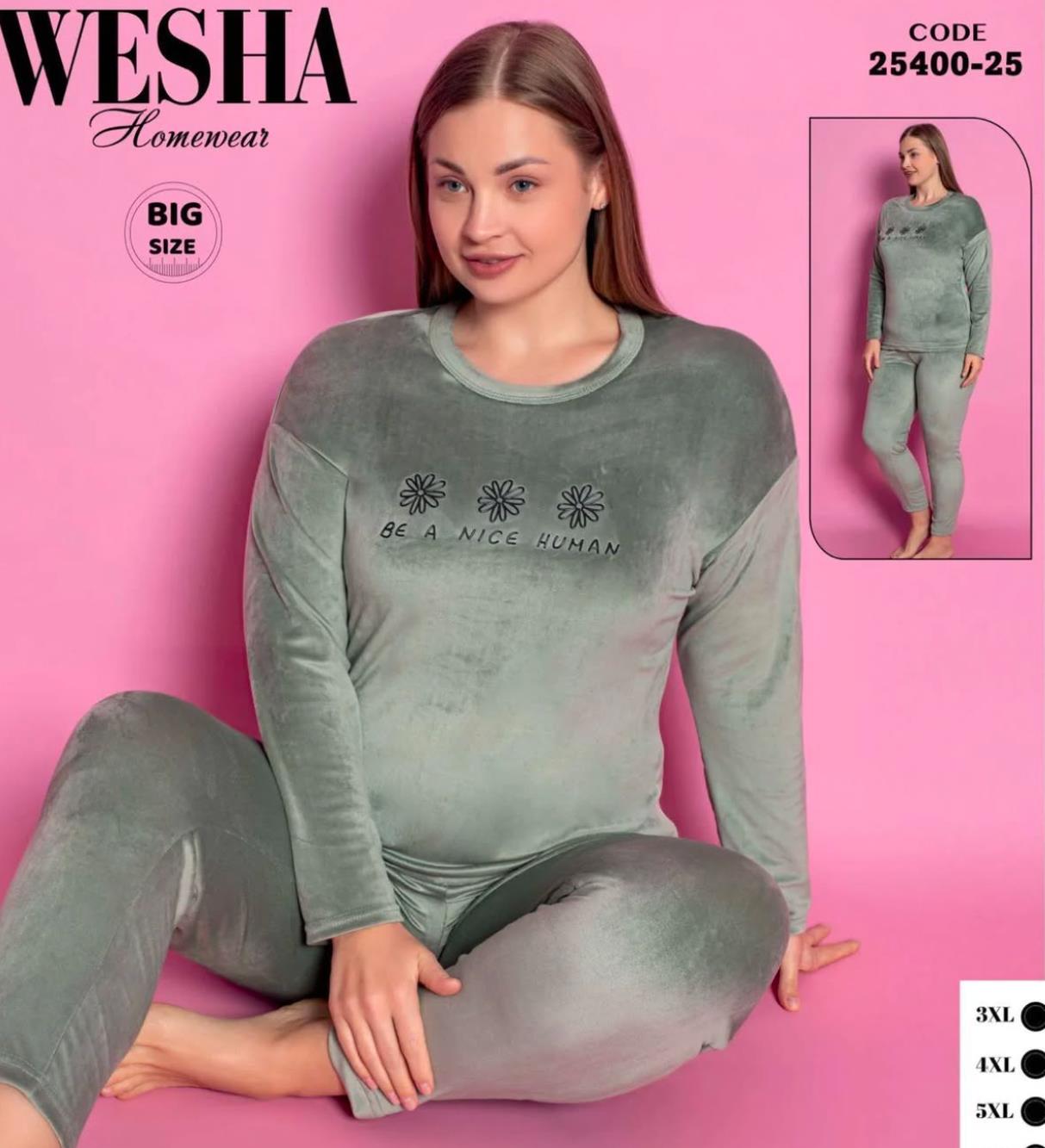 Battal Wesha Bayan Kadife Pijama Takım-HakiYeşil