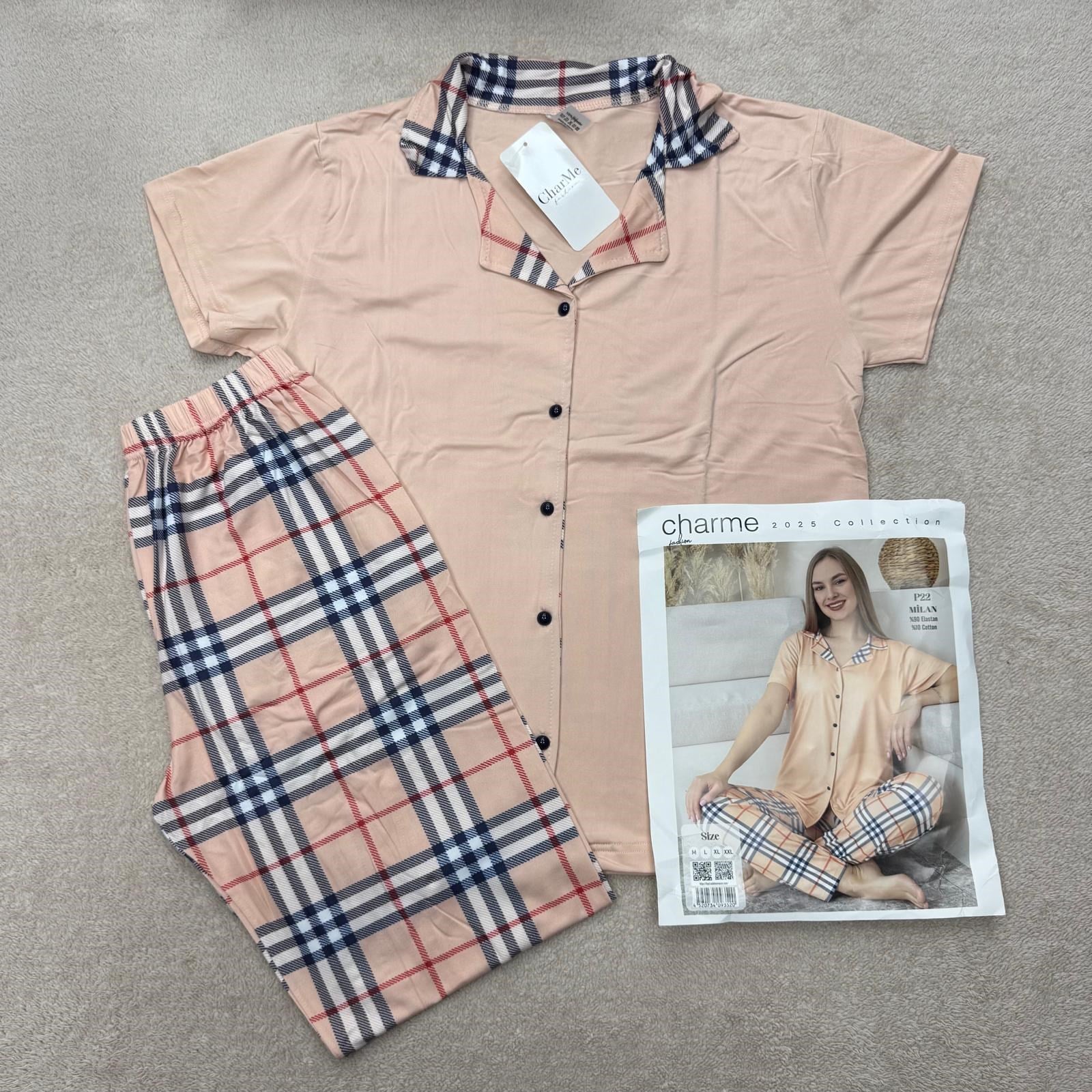 Charme Milan Kısa Kol Pijama Takım-Ten-p22