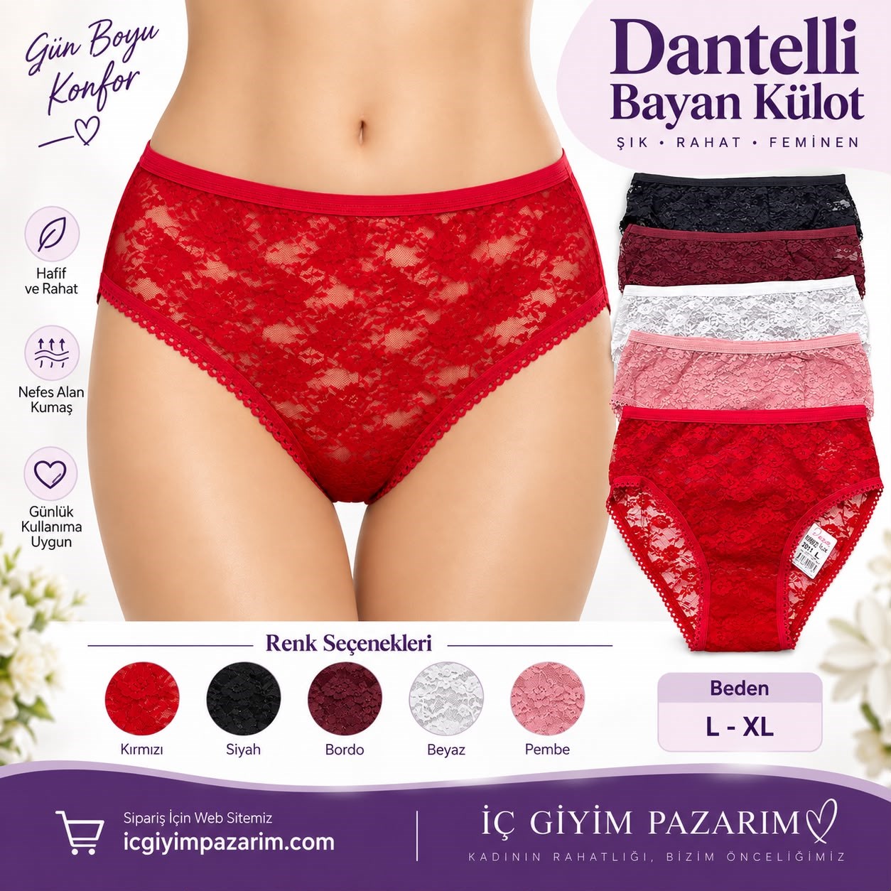 DEZALUX Dantelli Yüksek Bel Külot