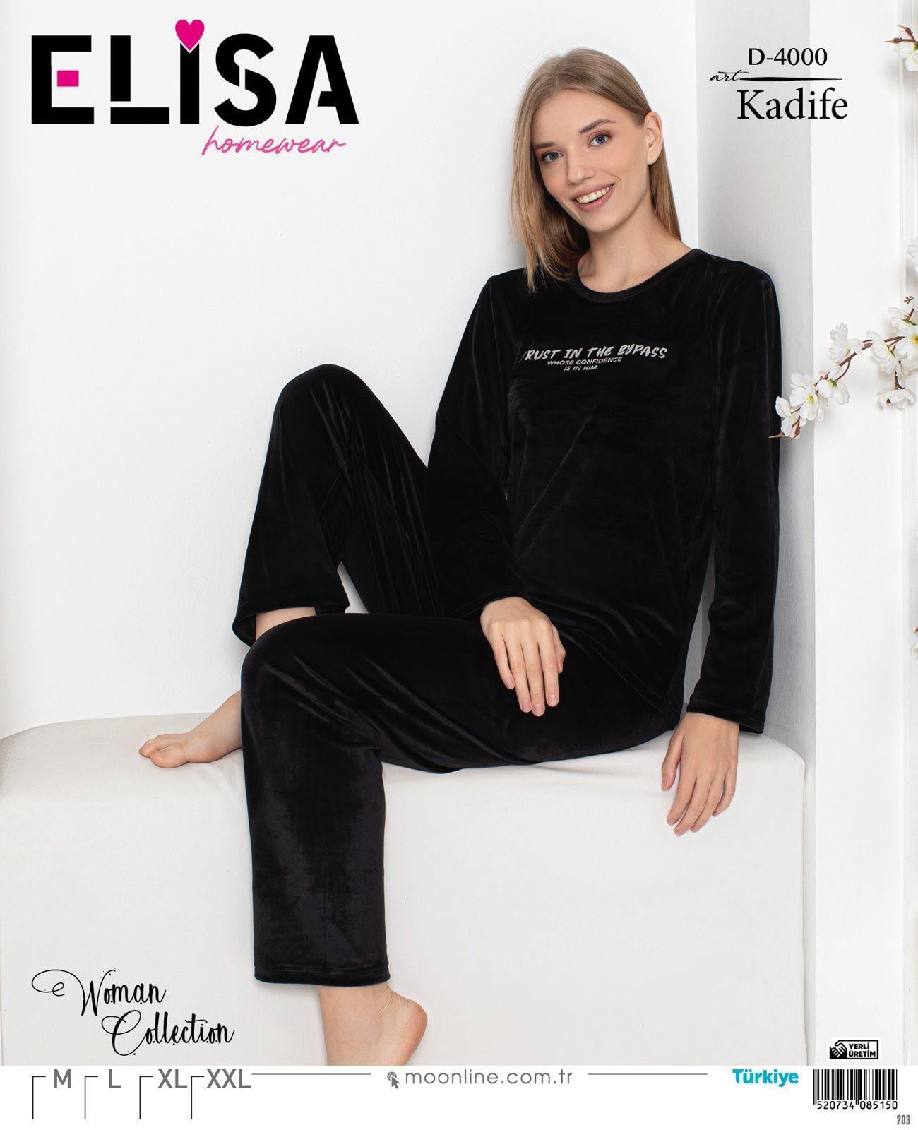 Elisa Kadife Bayan Pijama Takım-siyah 1005