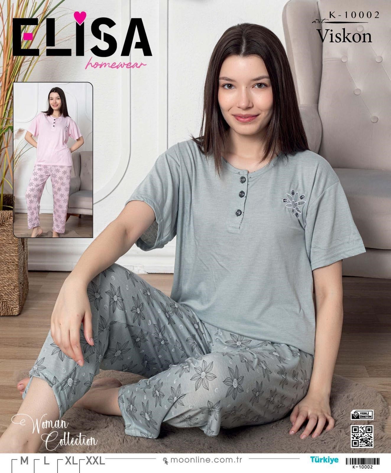 Elisa Vıscon Bayan Kısa Kol Pijama Takım-Yeşil-10002