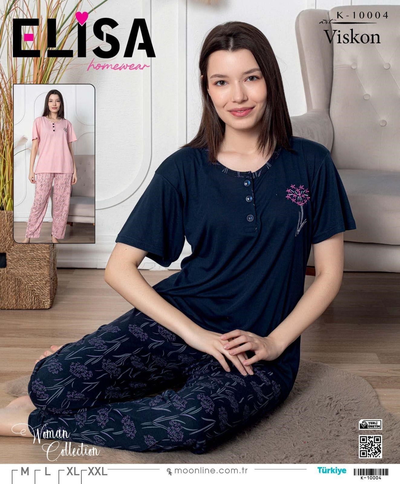 Elisa Vıscon Bayan Kısa Kol Pijama Takım-Gülkurusu-10004