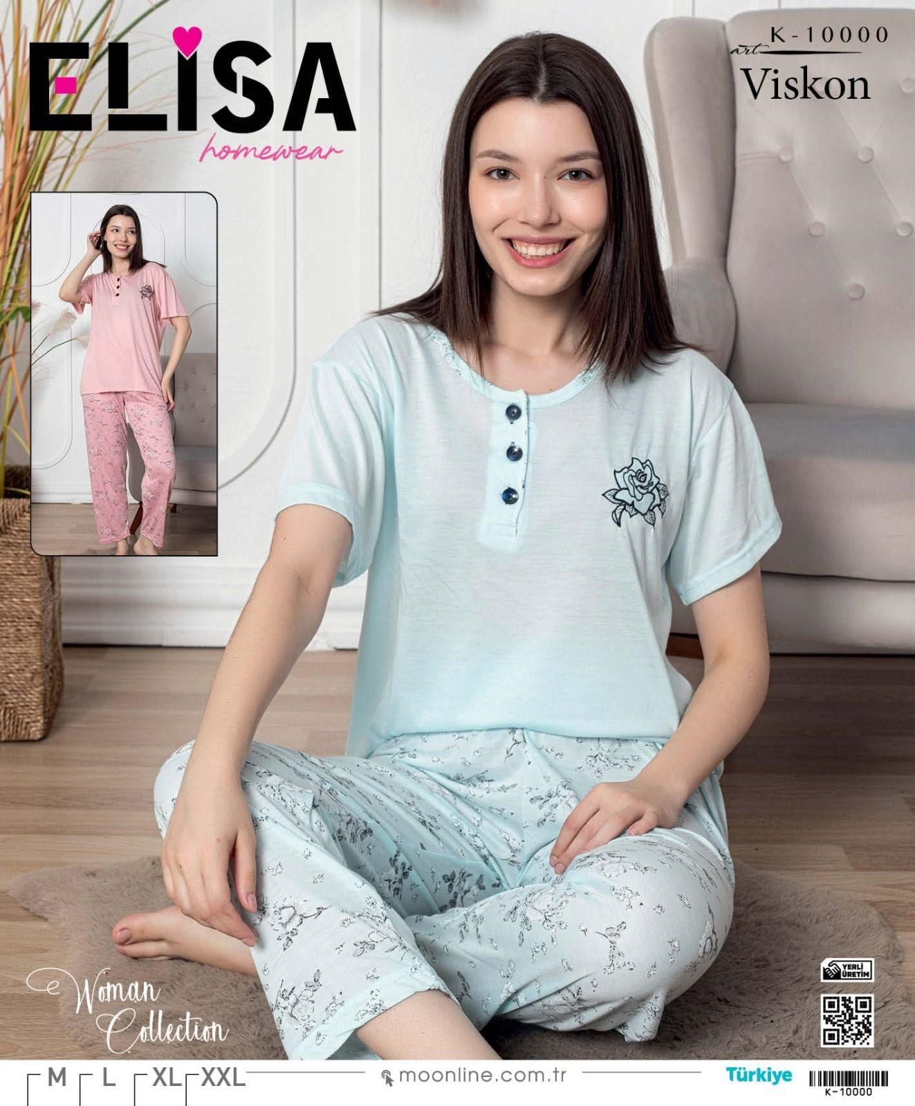 Elisa Vıscon Bayan Kısa Kol Pijama Takım-mavi-10000