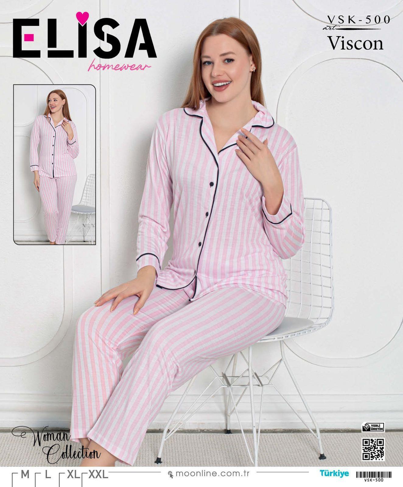 Elisa Vıscon Bayan Pijama Takım-500-pembe çizgi2