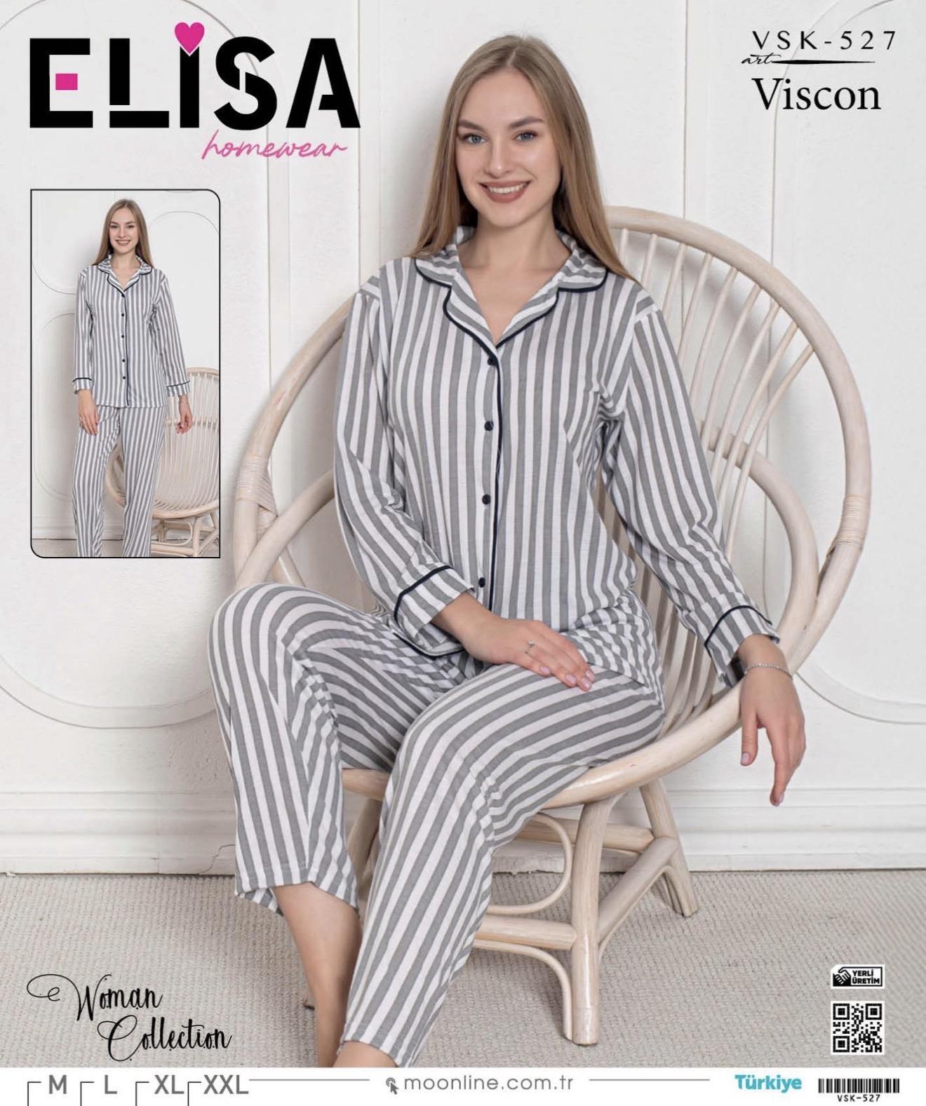 Elisa Vıscon  Bayan Pijama Takım-527 gri çizgi