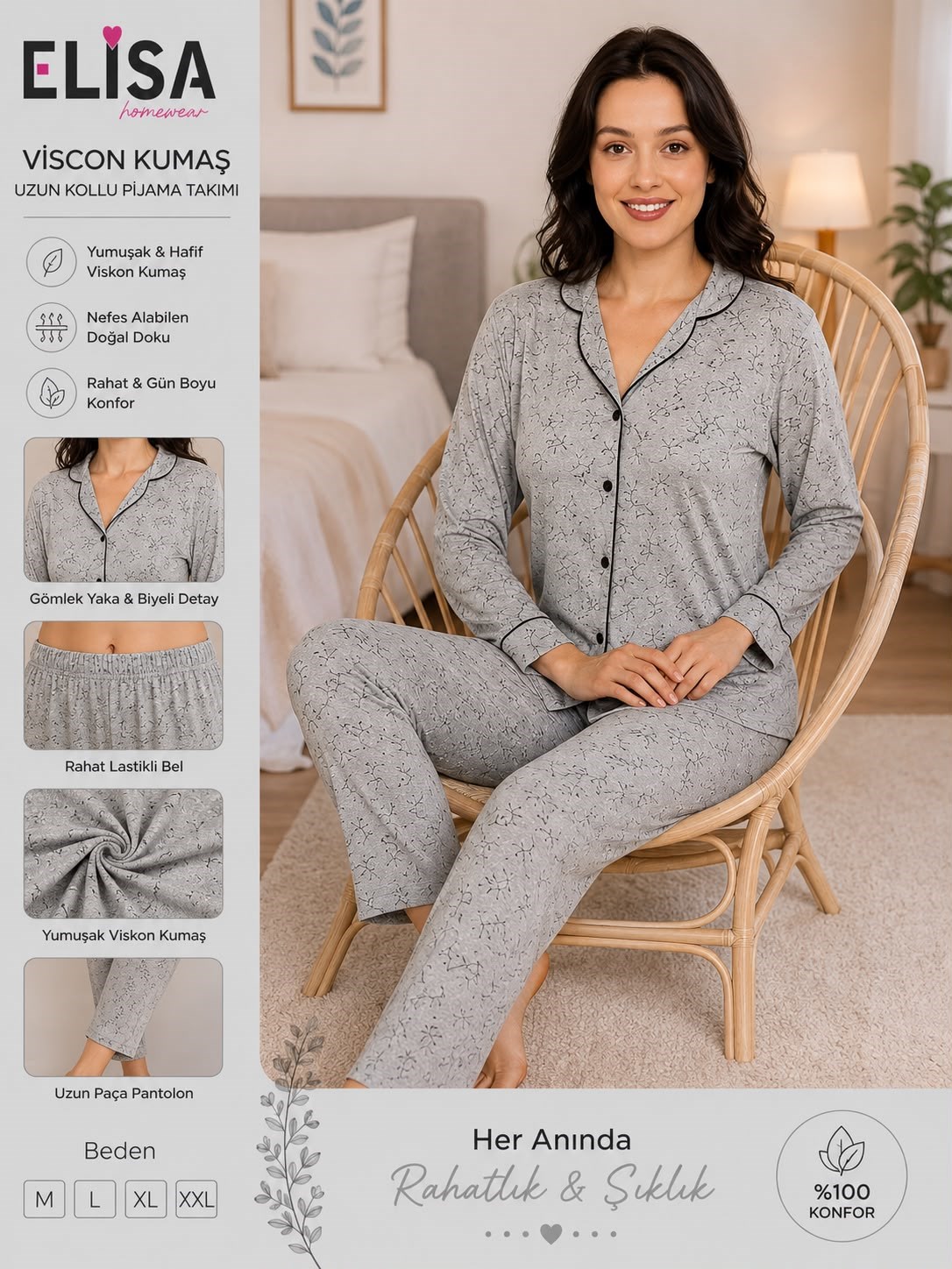 Elisa Vıscon Bayan Pijama Takım-vizon