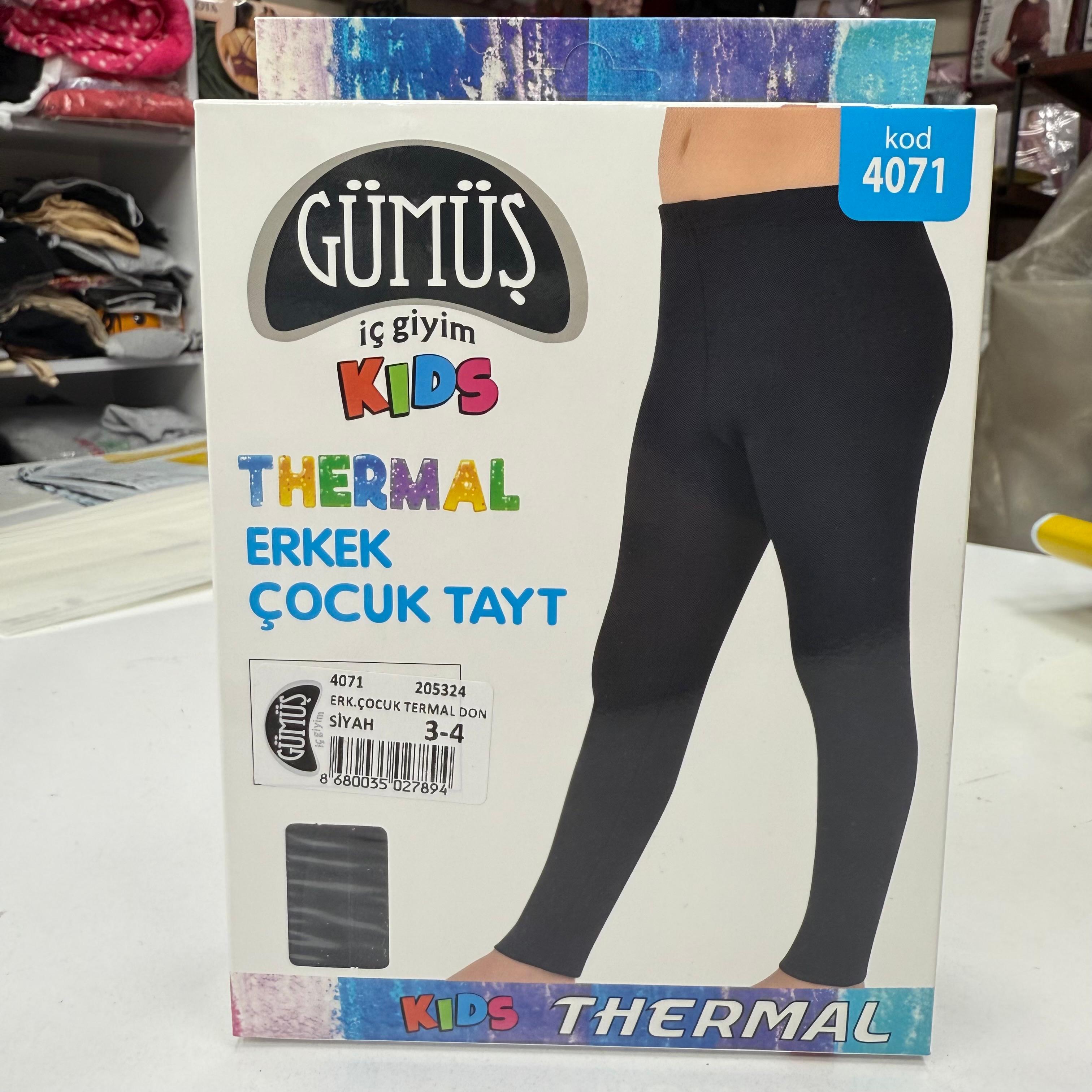Gümüş Erkek Çocuk Thermal İçlik Tayt-Siyah