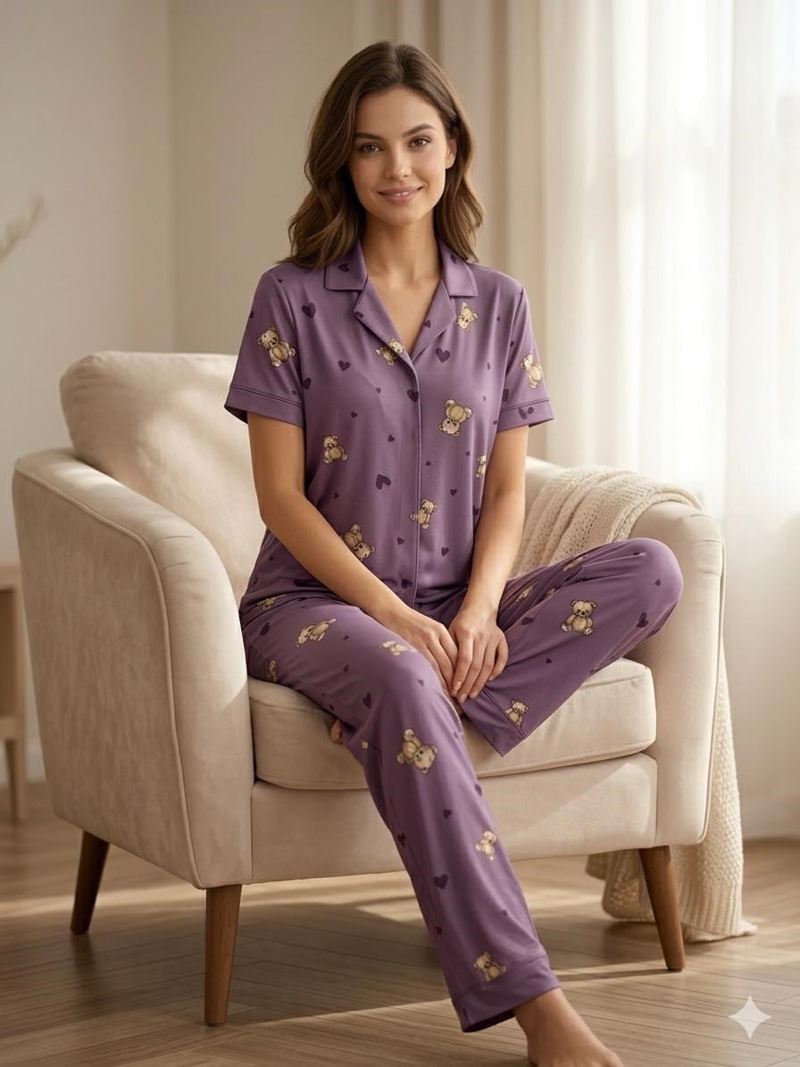 Işılay Milan Kısa Kol Pijama Takım-3134 lila ayıcık