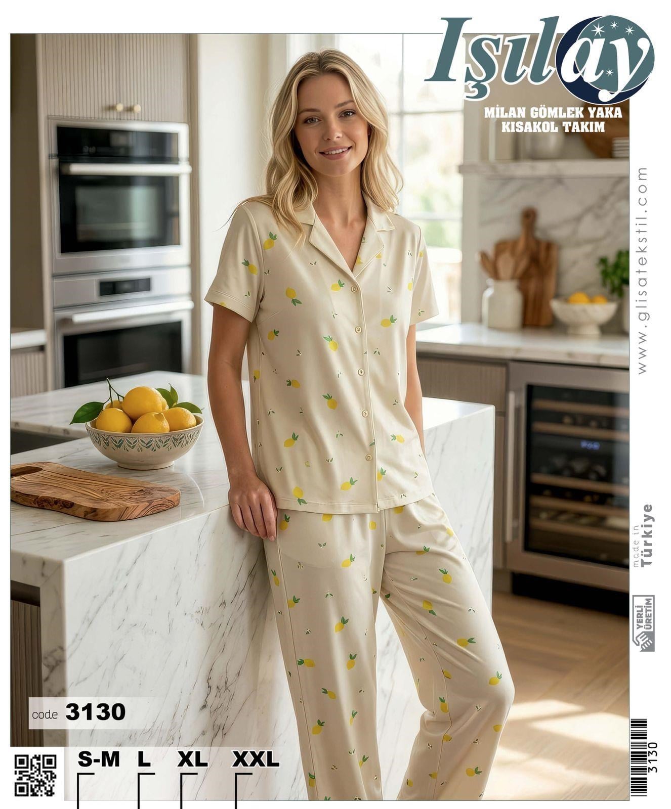 Işılay Milan Kısa Kol Pijama Takım-3130 sarı limon