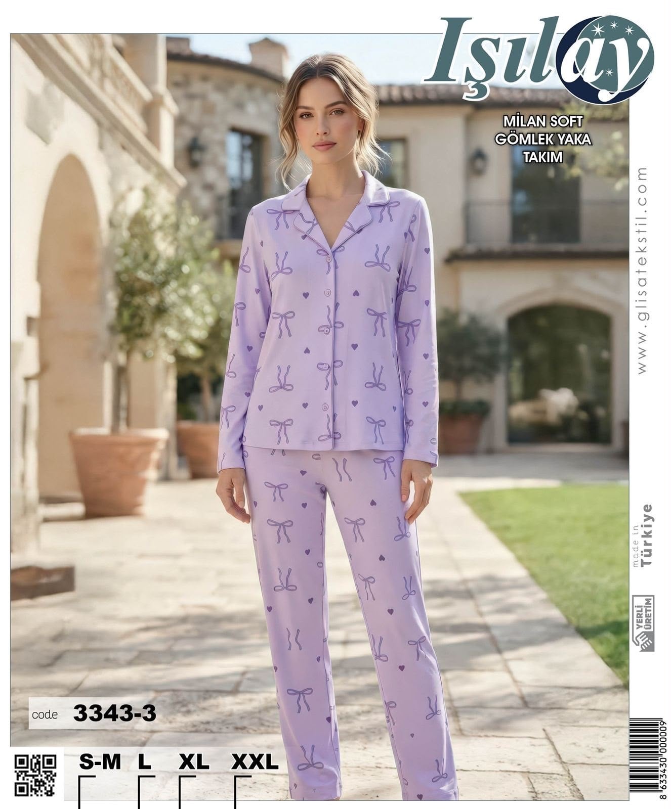 Işılay Milan Uzun Kol Pijama Takım-3343-3 kurdale lila