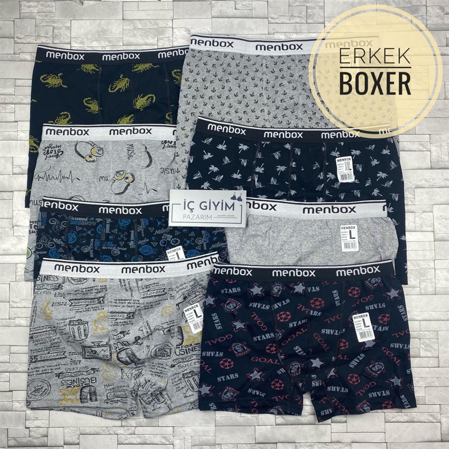 Menbox Desenli Erkek Lycra Boxer-Karışık Renk