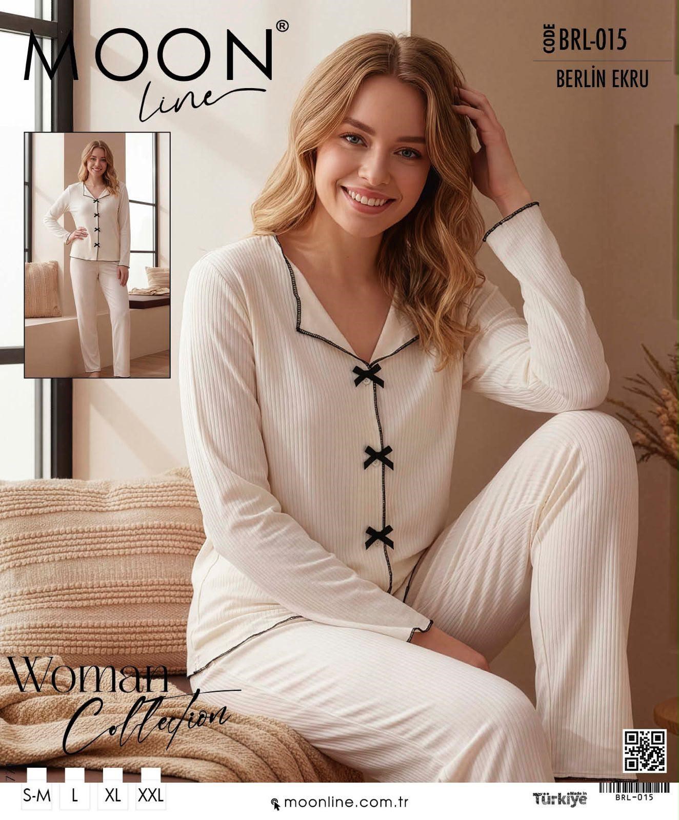 Moonlıne Berlin Pijama Takım-015 düz ekru