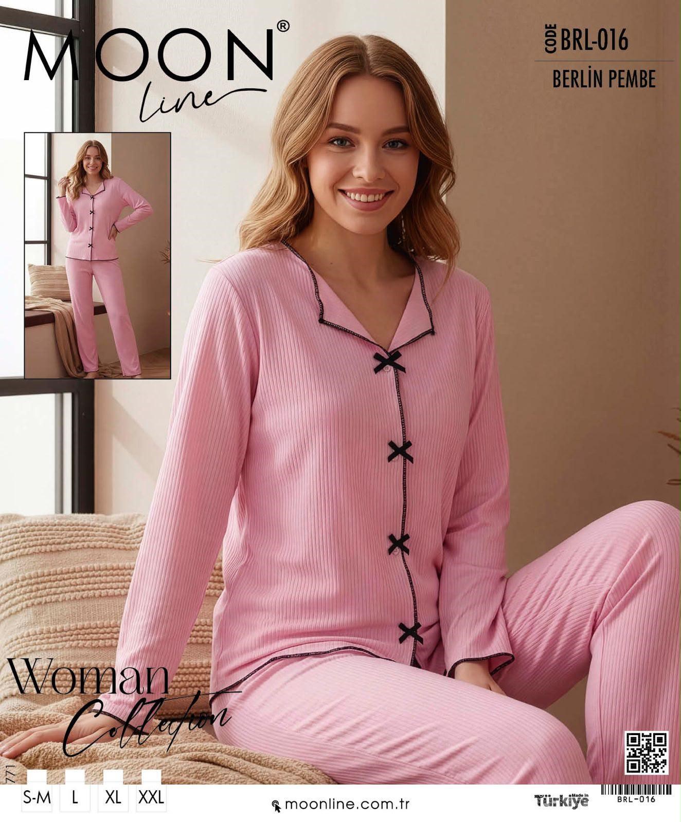 Moonlıne Berlin Pijama Takım-016 düz pembe