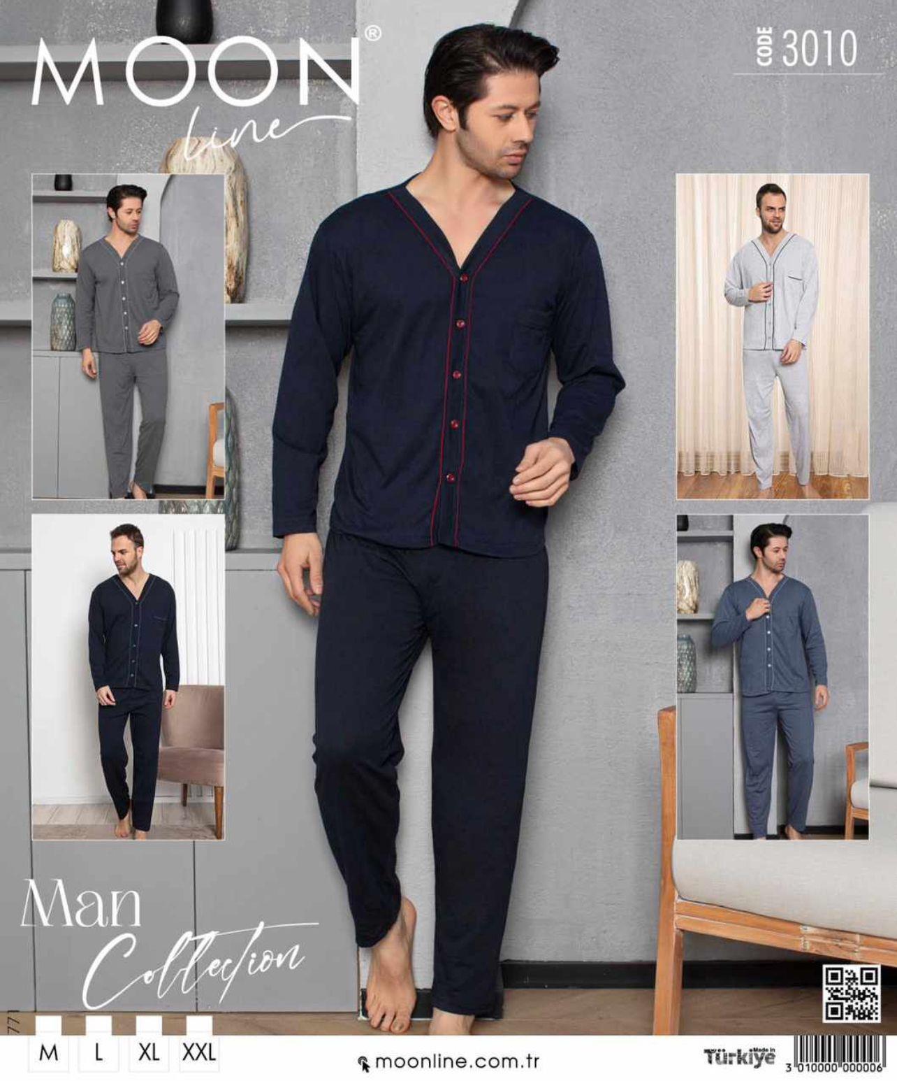 Moonlıne Erkek Uzun Kol Komple Düğmeli Pijama Takım-3010