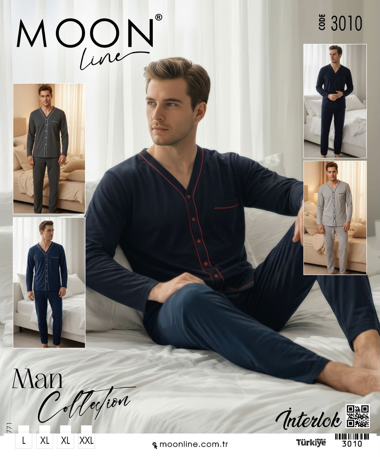 Moonlıne Erkek Uzun Kol Komple Düğmeli Pijama Takım-3010